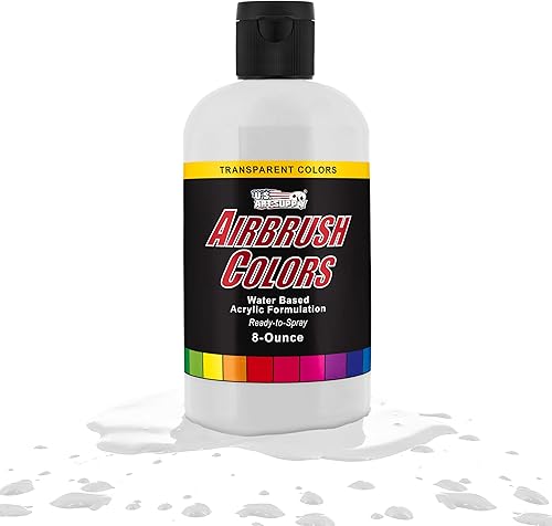 U.S. Art Supply Pintura acrílica blanca transparente para aerógrafo, lista para rociar, con efectos especiales, botella de 8 onzas, colores no