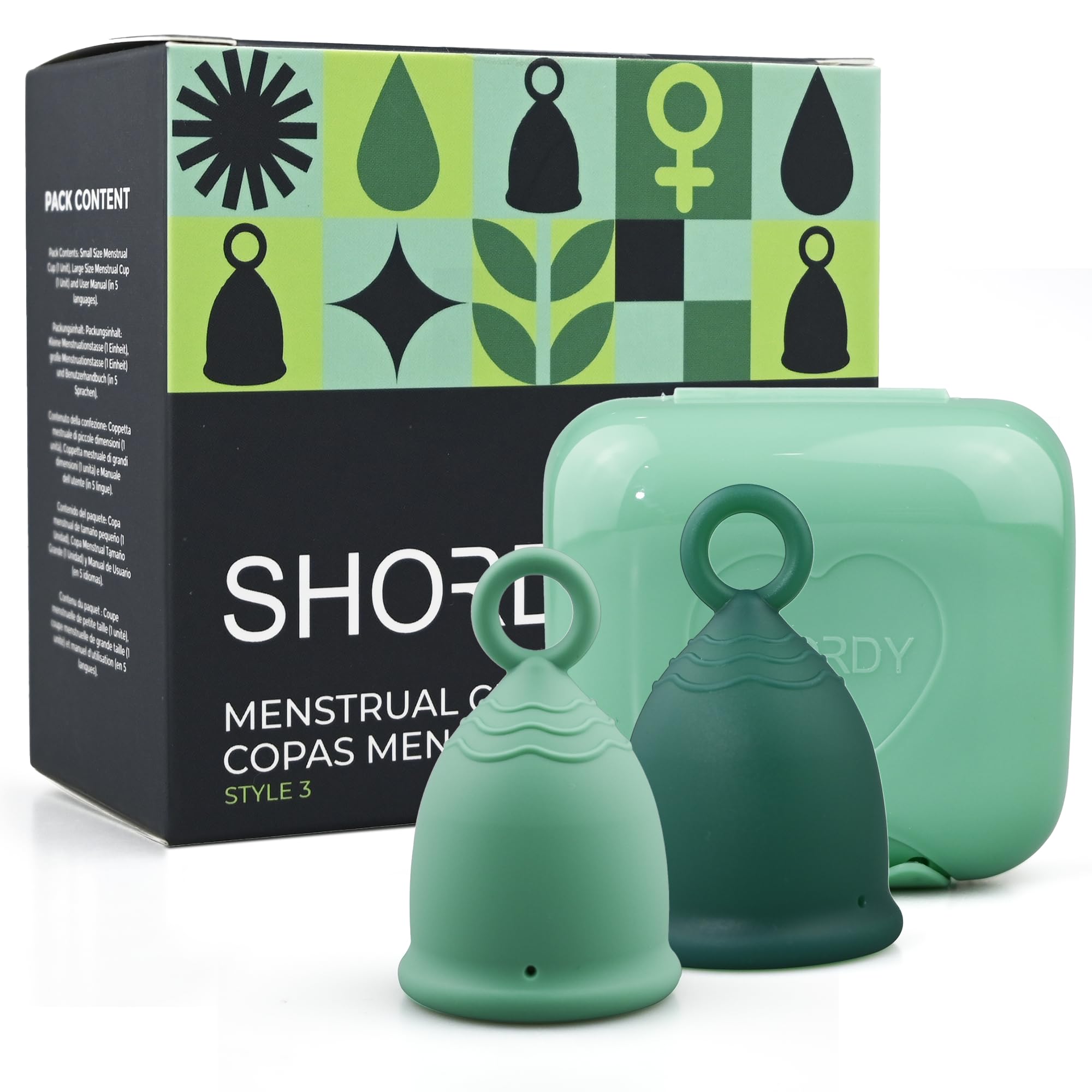 Shordy Reusable Menstrual Cups for Women – Soft Medical-Grade Silicone Period Cup with Loop Handle for Easy Removal – Feminine Hygiene Alternative to Pads, Tampons & Discs