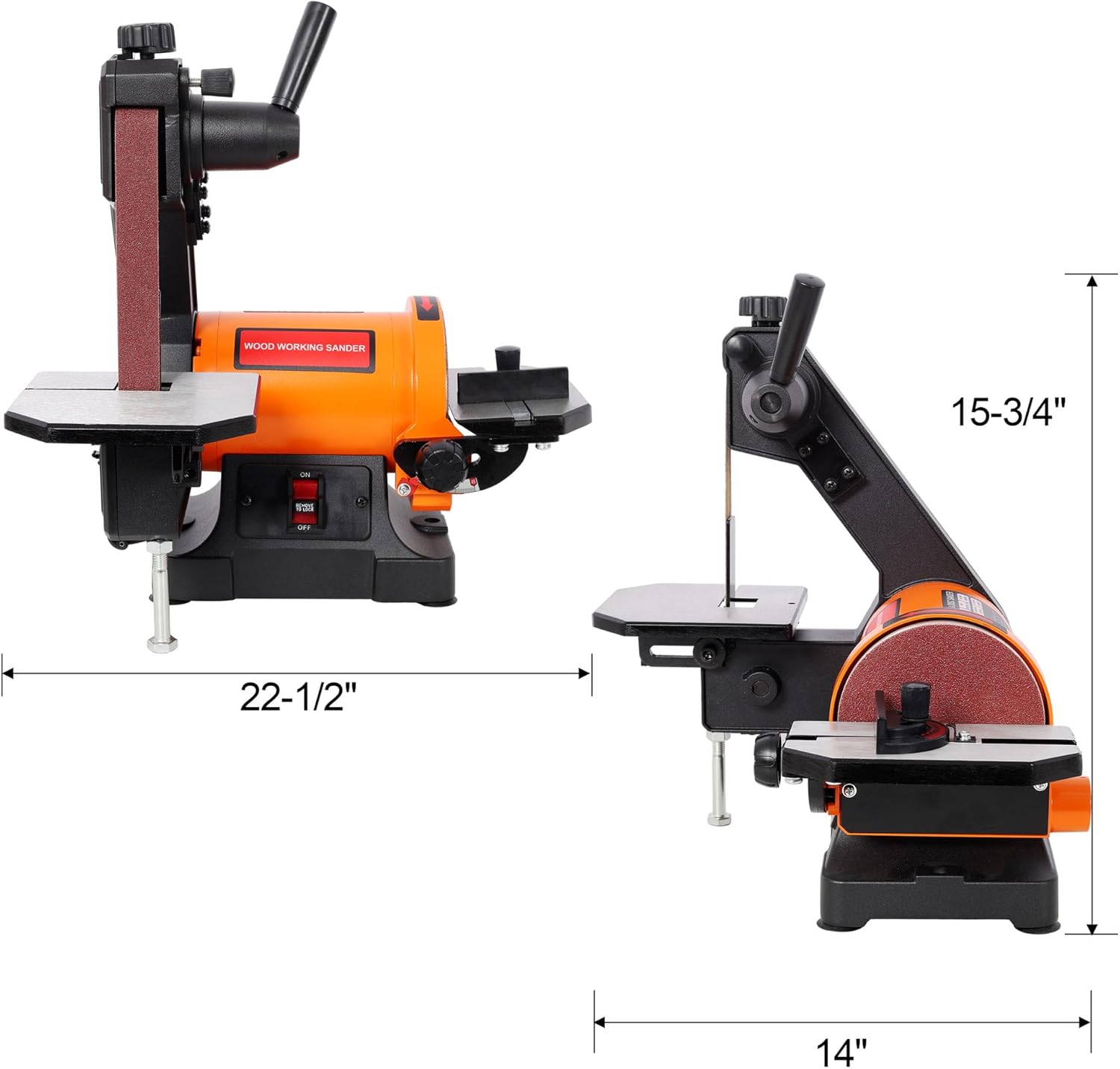1x30 Inch Belt Sander, Bench Sander with 5 Inch Disc, Benchtop Tool for Woodworking, Adjustable 0 to 45 Degree Table, Dual Dust Ports, Quick Belt Change, Small Workshop Fit