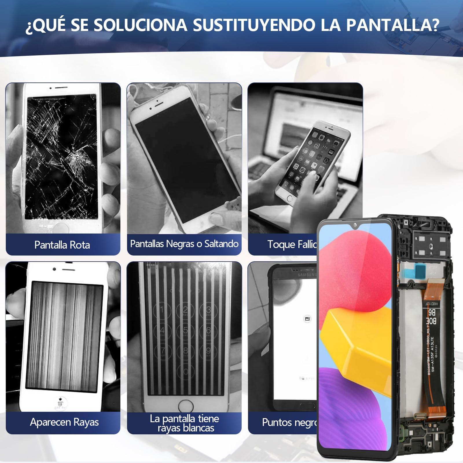 RongZy Pantalla para Samsung Galaxy M13 M135F Pantalla Táctil LCD Kit de Pantalla de Repuesto Ensamblaje Digitalizador de Reemplazo con Herramientas(Neqro con Marco)