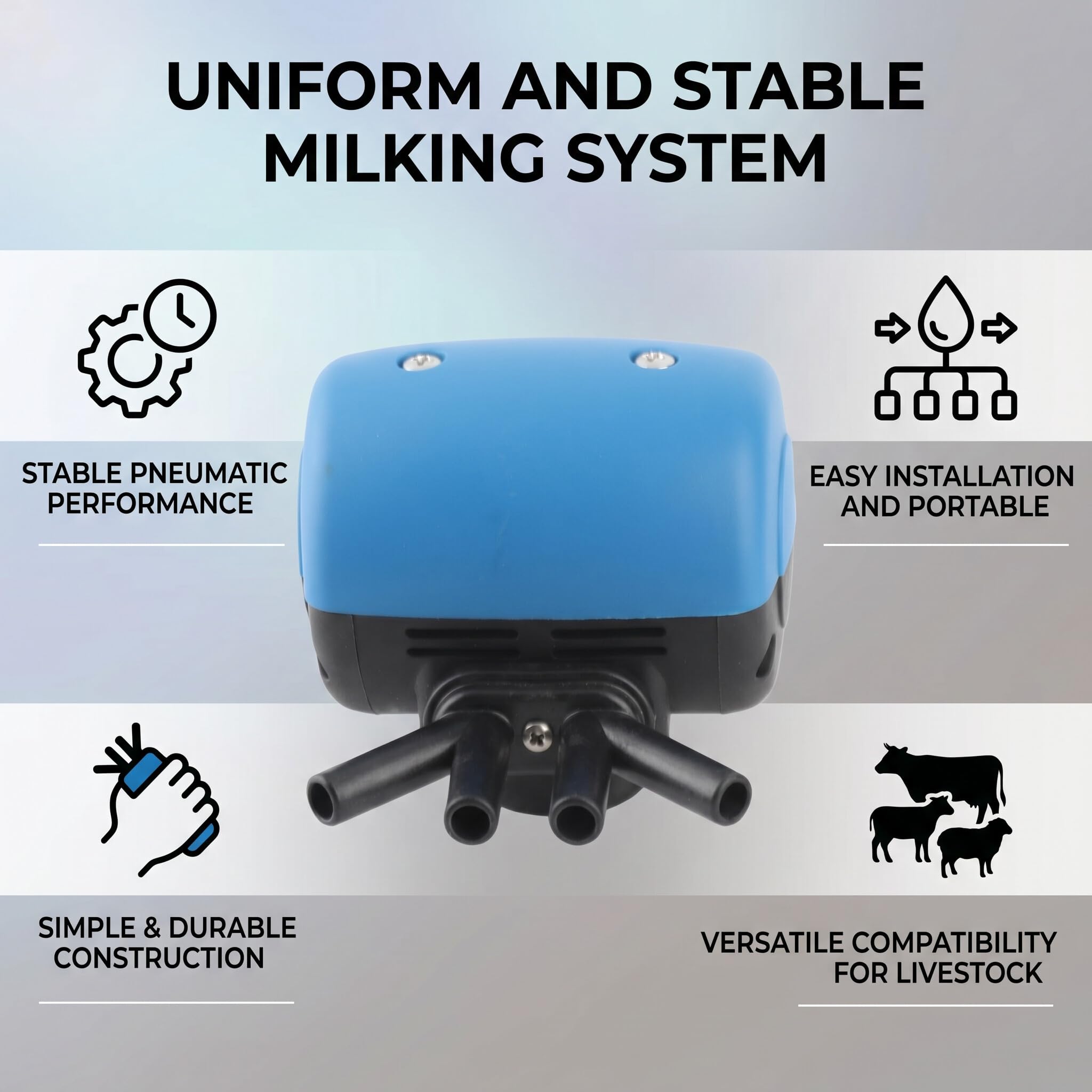 Qcwwy Pulsatore Pneumatico con 4 Porte, Pulsatore per Mungitrice Leggero Stabile Anche per la Mungitura Strumento di Erogazione di Fluidi Industriali per Attrezzature Agricole