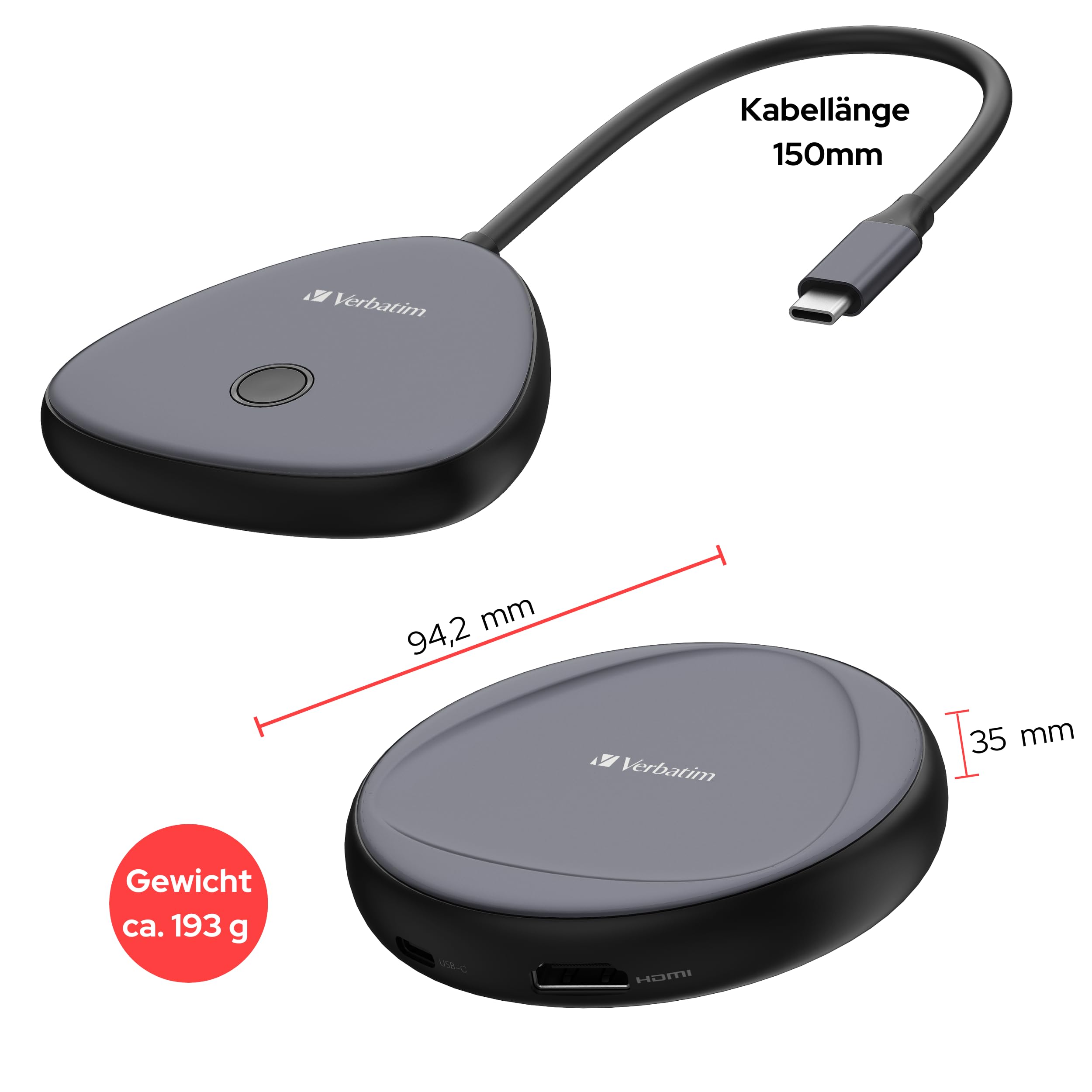 Verbatim Share My Screen 4K HDMI Wireless Transmitter und Receiver für Streaming, Video/Audio Übertragung, kabelloser HDMI Extender für Laptop, PC, Smartphone zu TV, Monitor, Beamer