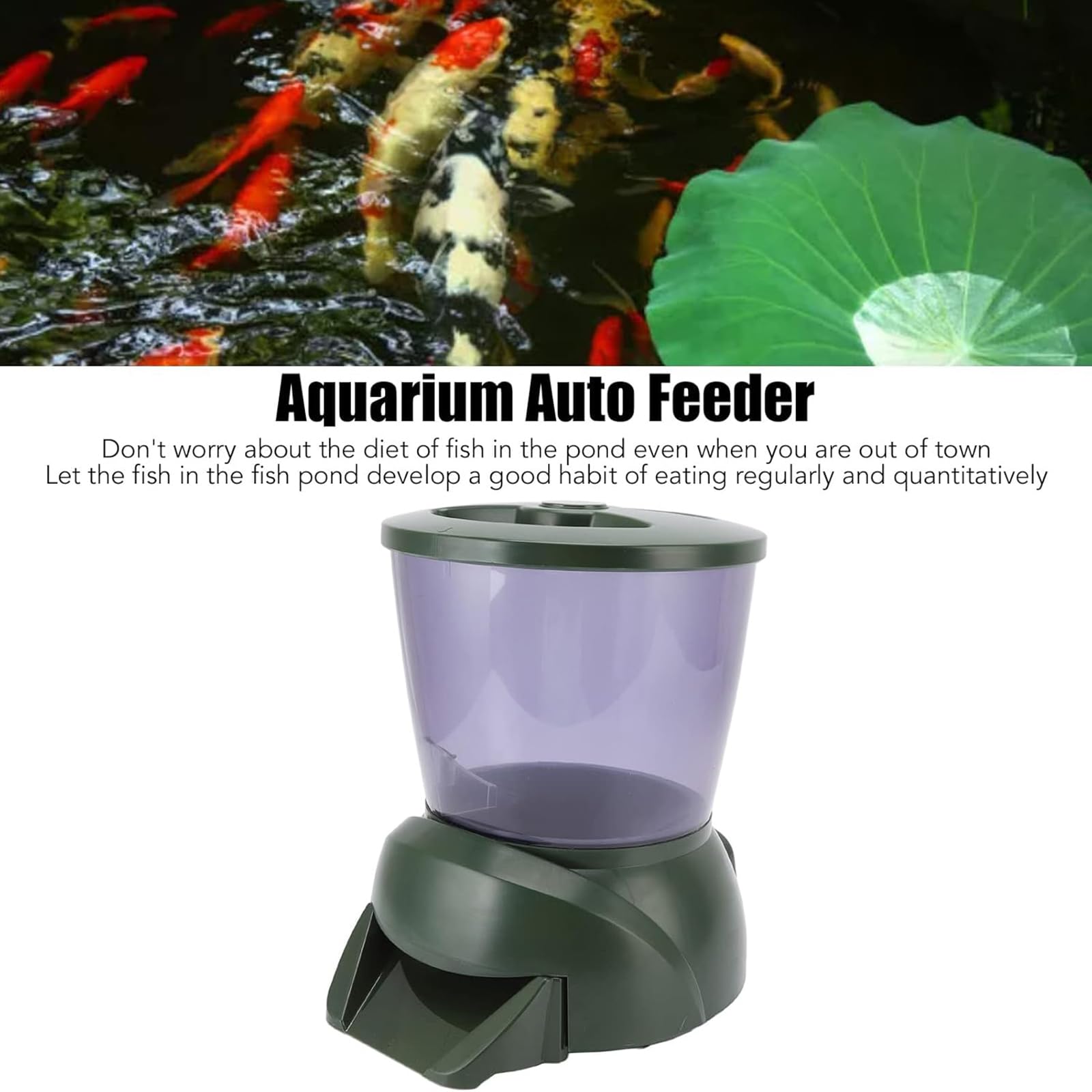 MObyat Distributore Automatico di Mangime per Koi da 4,25 Litri, Resistente alle Intemperie E agli Animali Selvatici, con Secchio Trasparente E Schermo LCD, Ampia Porzione Regolabile, Resistente
