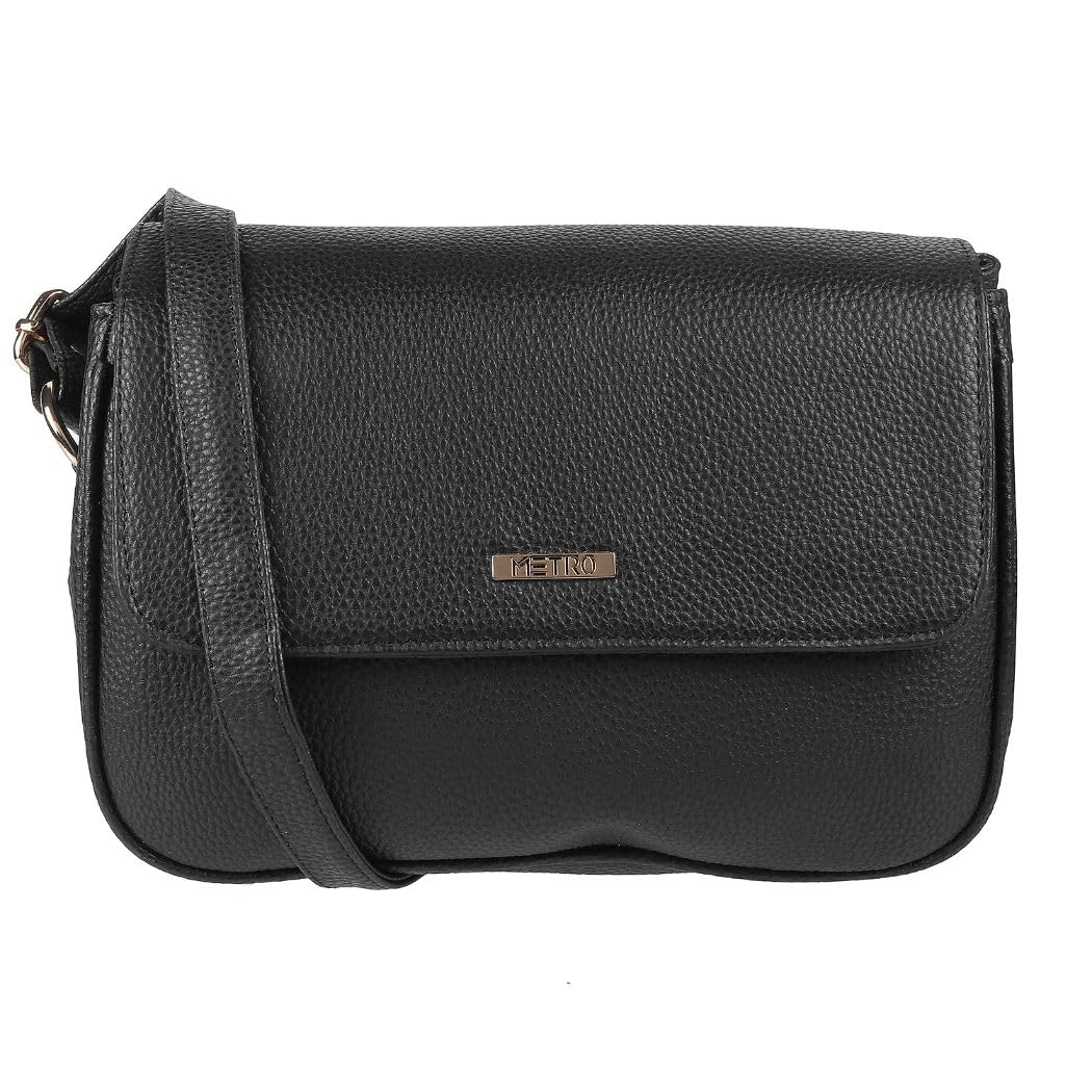 Metro Black Faux Leather Secure Magnet Snap Casual Sling Bag For Women (B0C7W1WRM1) Amazon Price History, Amazon Price Tracker