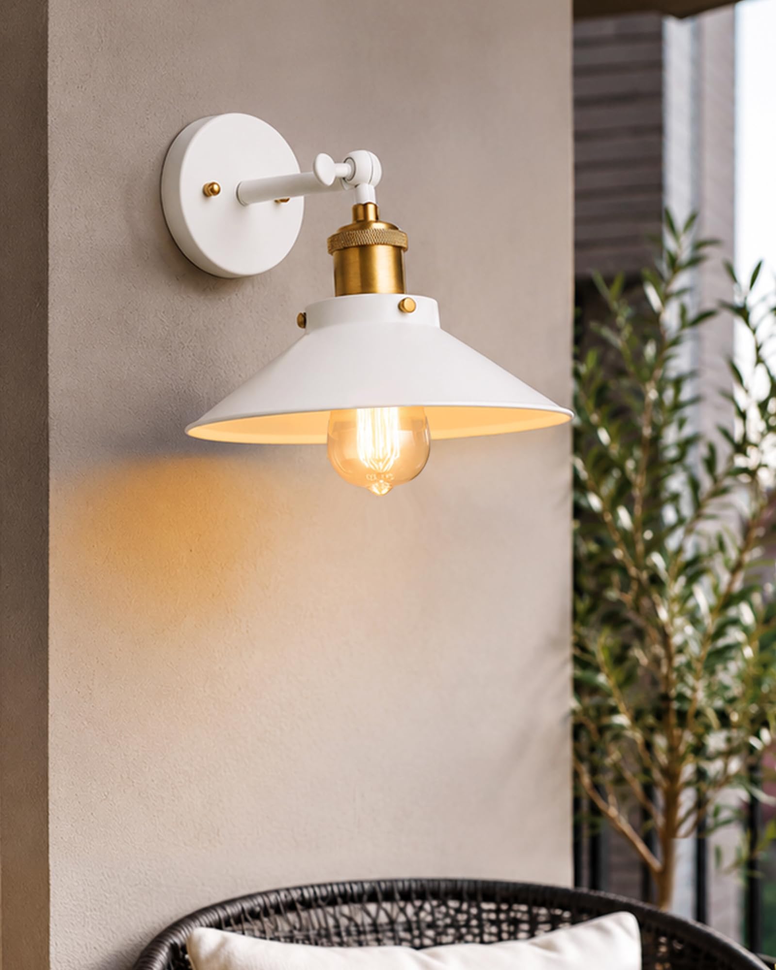 Homesake@ Edison White Wall Cone Shade Lamp, Swing Wall Light - Antique Gold (Bulb Included)-image-14
