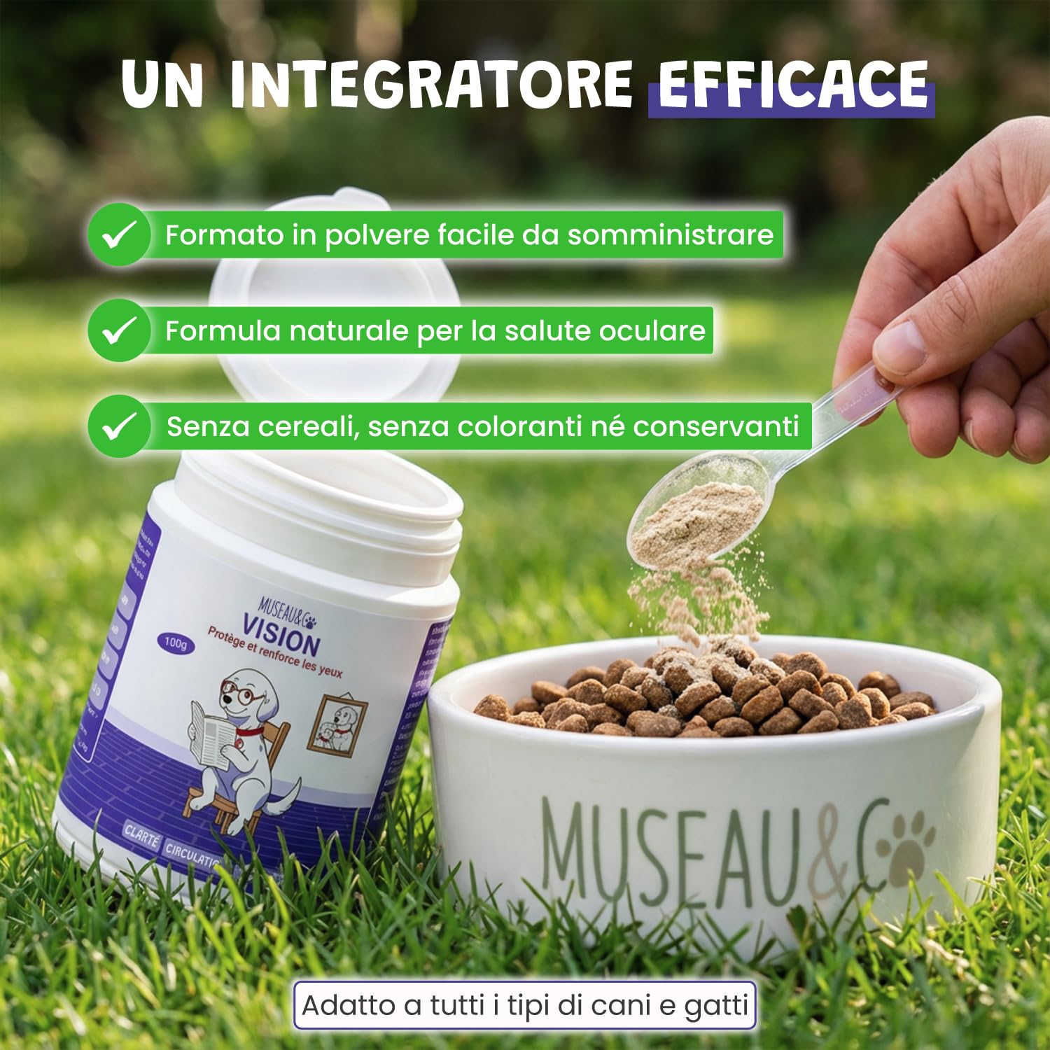 Vision 100 g – Integratore oculare naturale per cani e gatti | Mirtillo, Ginkgo, calendula | Antiossidanti e microcircolazione | Supporto per il comfort visivo | Appetito al fegato di pollo