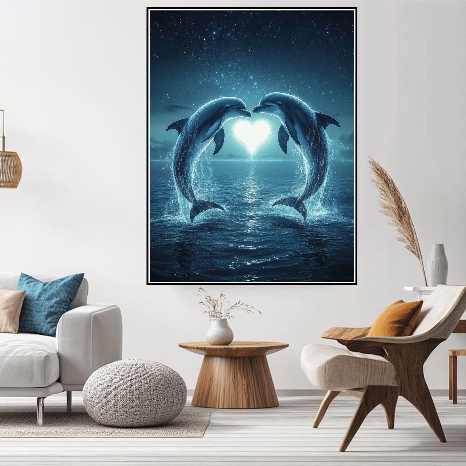 Diamond Painting Delfín Diamond Painting Adultos Cielo Estrellado Dibujos con Diamantes, 5D DIY Bordado de Punto de Cruz Diamante Pintura Kit Completo para Principiantes, Regalo Mujer 90x120cm W6-430