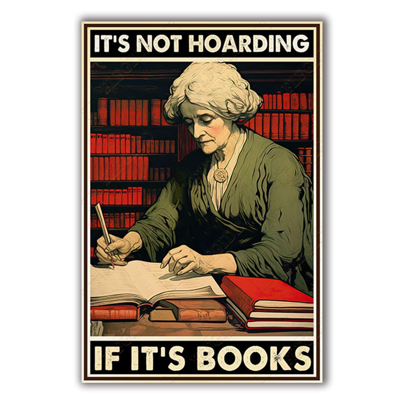 Anceky Vintage Tin Sign ItsHoarding If Its Books Metal Sign Funny Wall Decor For Backyard Home Entryway Garage Bar 12×8 Inch