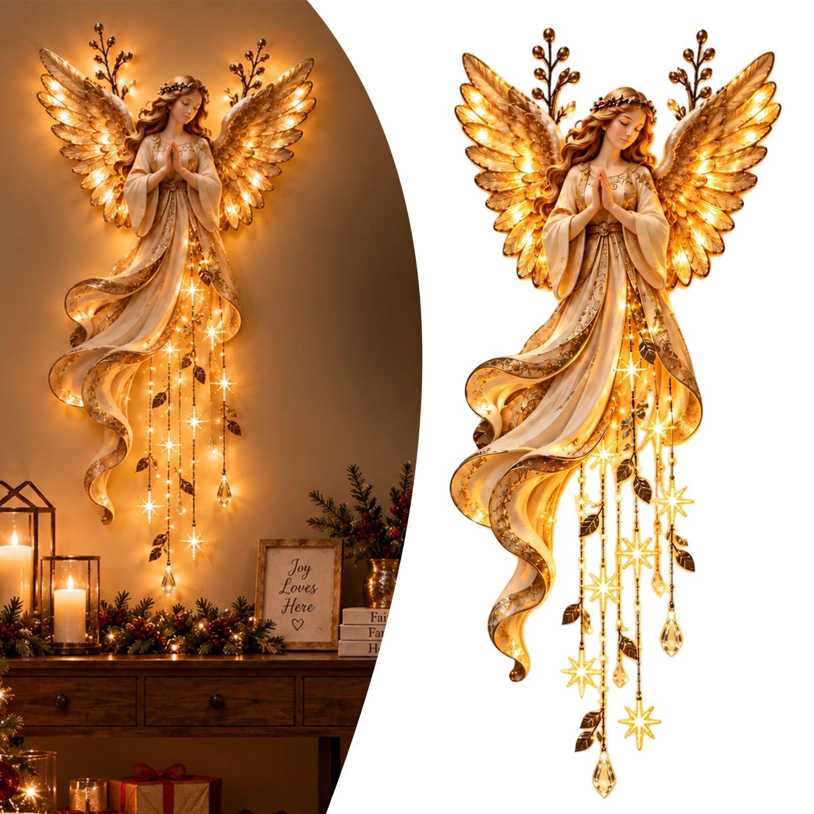 Christmas Decor, Wall Decor Christmas Lights Led Wall Hanging with Holy Family Scene and Warm Lights for Home Fireplace and Entryway