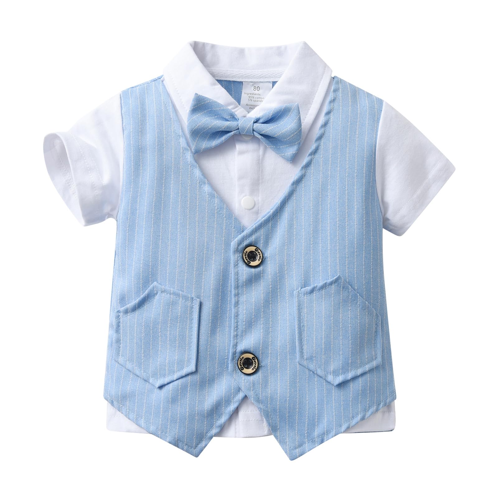 Completo Elegante Bambino Estivi Cerimonia Nozze Abbigliamento, Camicie + Papillon + Gilet + Pantaloncini, 4 Pezzi