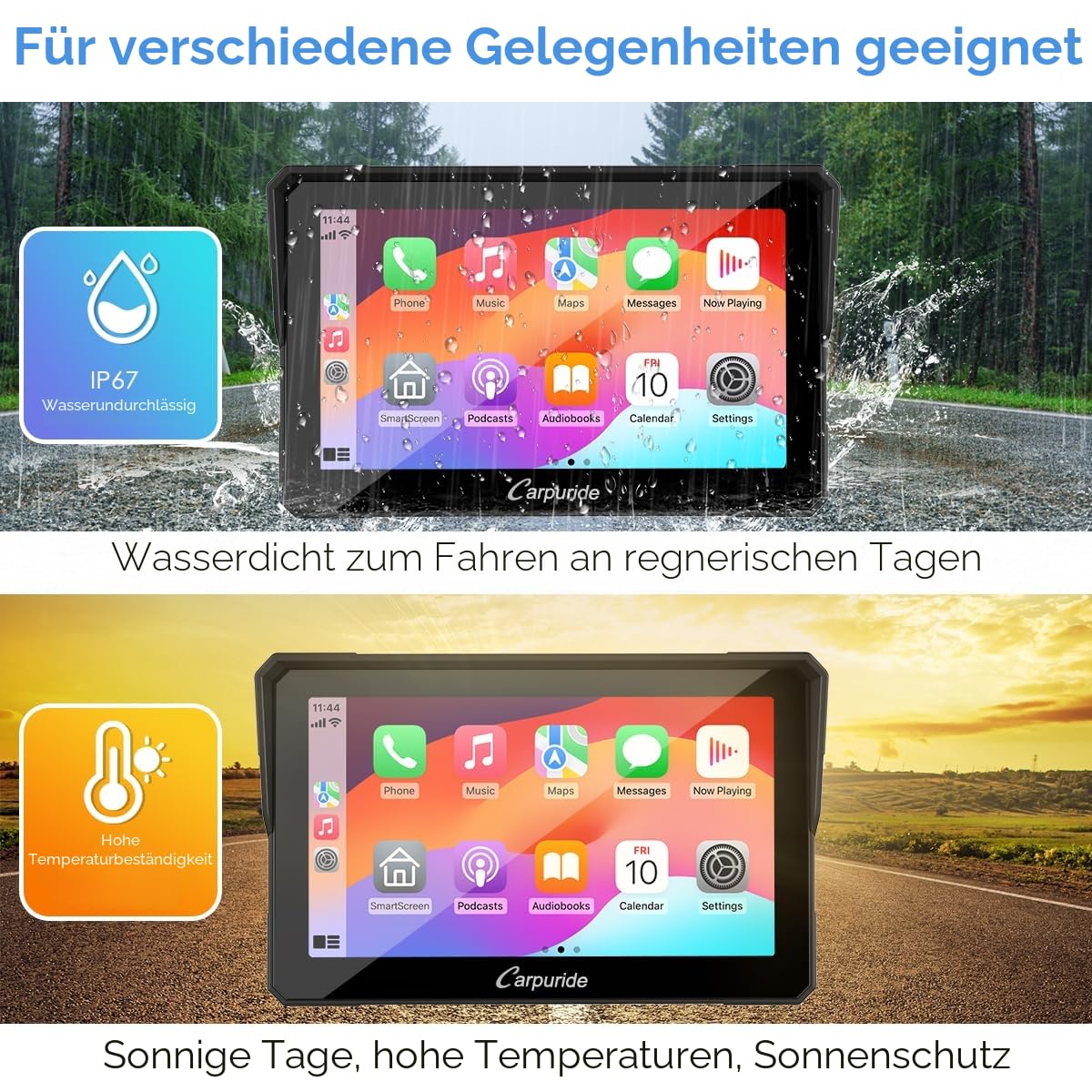 Carpuride W702B Motorrad GPS Carplay Bildschirm mit Design Halterung für BMW Motorräder, Kabelloses CarPlay und Android Auto, Tragbarer Wasserdichter 7" Touchscreen, Bluetooth Trans, Navigation, Siri.