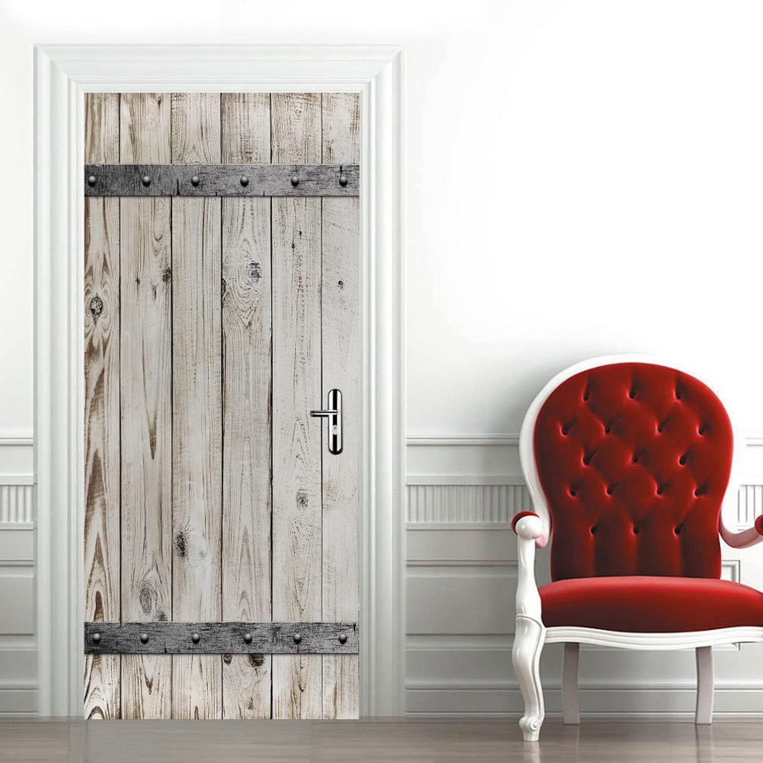 A.Monamour 3D Door Stickers for Interior Doors Wood with Metal Texture Background Vinyl Removable Self Adhesive Door Poster Wallpaper Mural Decals for Bedroom Office Bathroom 95x215cm