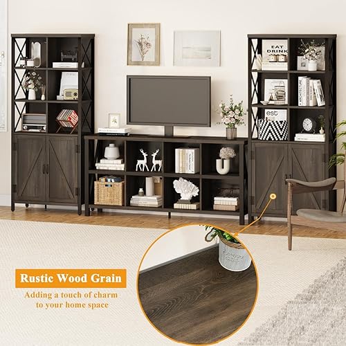 Miniatura 7 de FATORRI Estantería rústica con puertas para sala de estar, oficina en casa, dormitorio (marrón nogal)