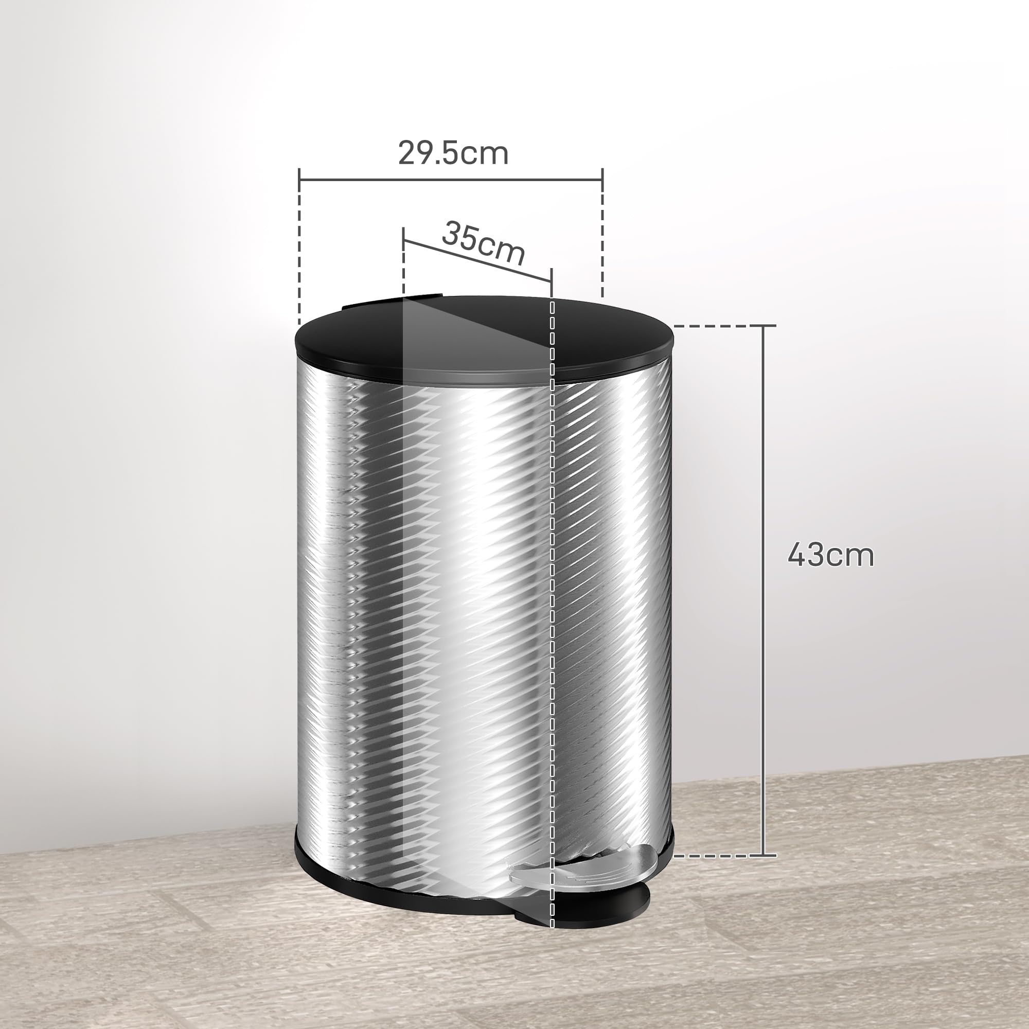 HOMCOM 20 Liter Kücheneimer, Edelstahl Treteimer mit Soft-Close-Deckel, Fingerabdruck-resistent, zylindrischer Mülleimer mit Fußpedal und herausnehmbarem Inneneimer, Silber