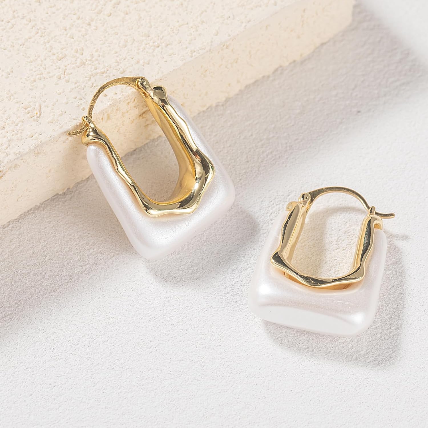 Acrylic Gold Hoop Earrings Chunky Huggie Statement Vintage Earrings Cute Resin Drop Earring Trendy Jewelry Gifts for Women - Image 4