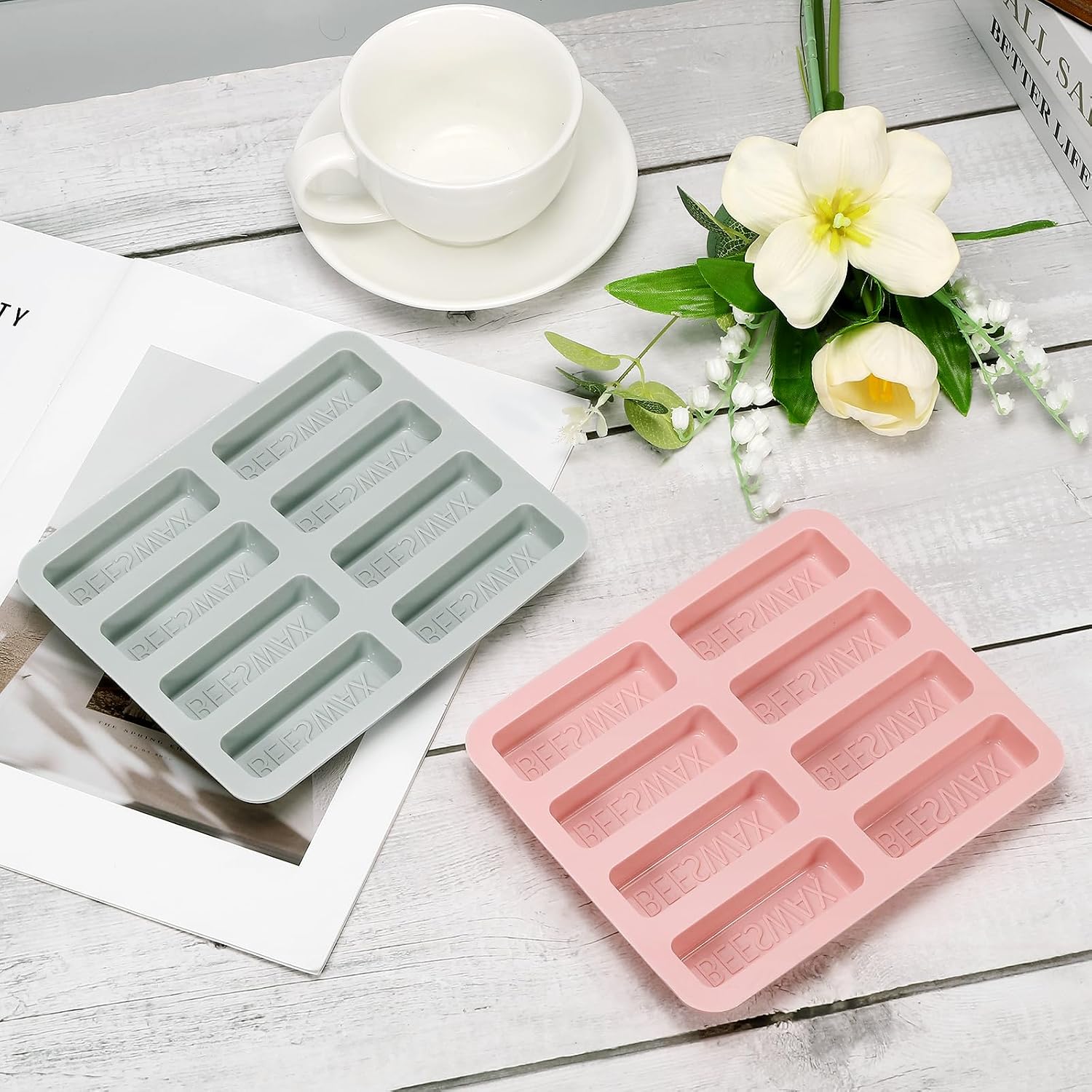 MECCANIXITY Beeswax Candle Mould, 8 Grids Beeswax Bar Mould Makes 8 x 2.8oz Reusable Easy Release Bees Wax Module for Wax Candle Making Butter Candy Chocolate Soap, Pink image 5