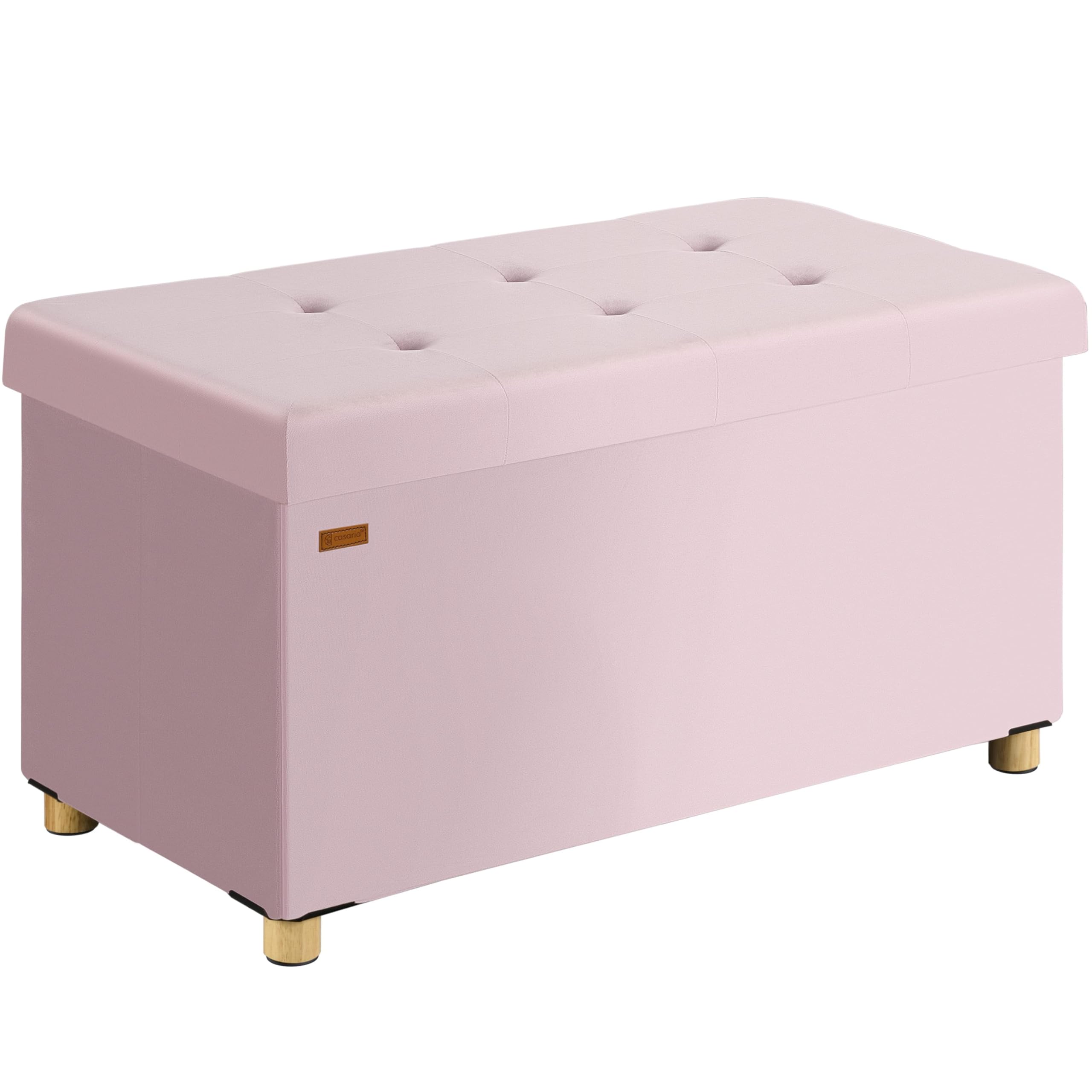 CASARIA® Banco Almacenaje Puff Plegable Capacidad Carga 300kg 38x76x42cm 2 Organizadores Patas Terciopelo Reposapies Salon Dormitorio Otomana Rosa