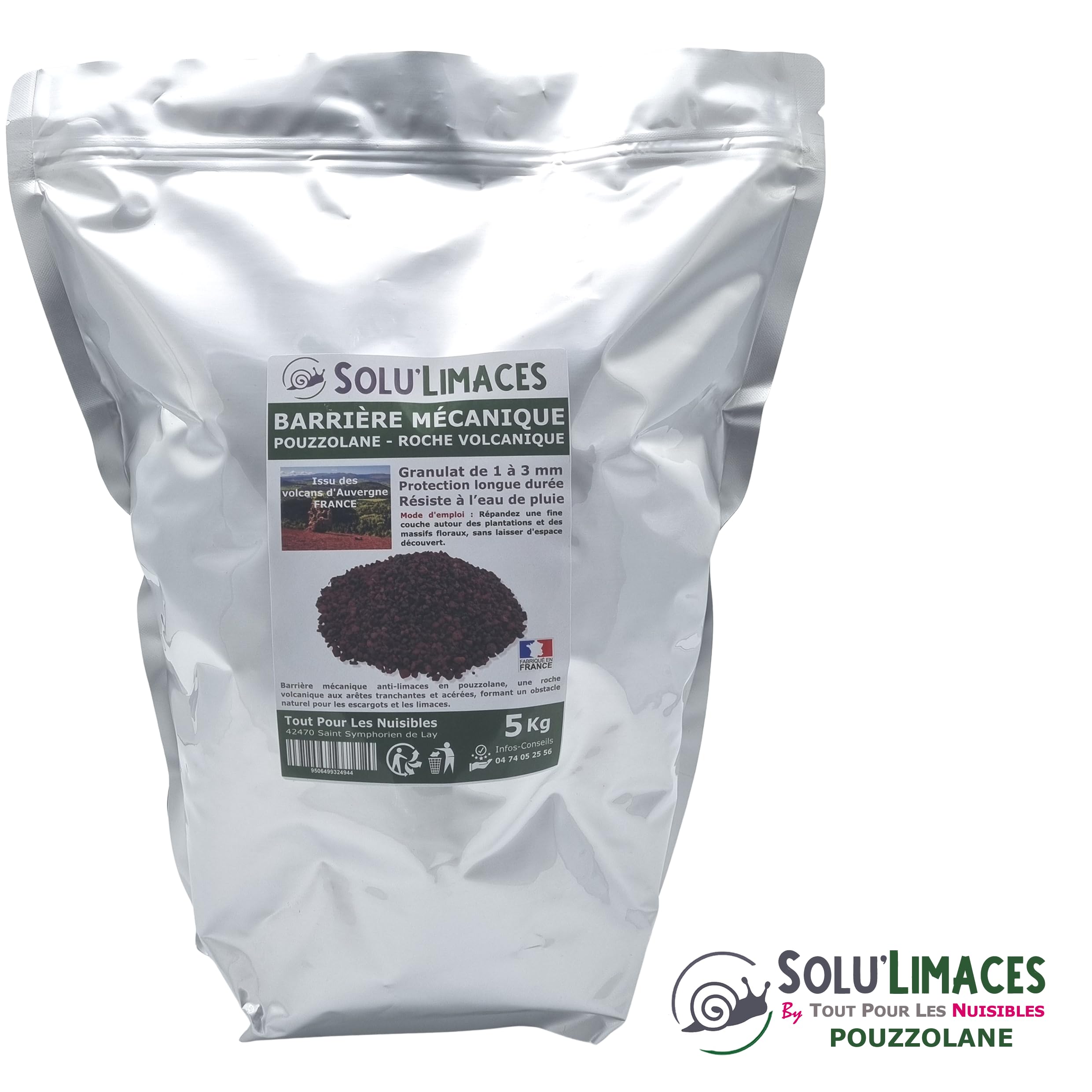 POUZZOLANE 5 kg - Barrière Anti Limaces, Escargots et autres gasteropodes - 100 % NATUREL ET ÉCOLOGIQUE- Produit Francais