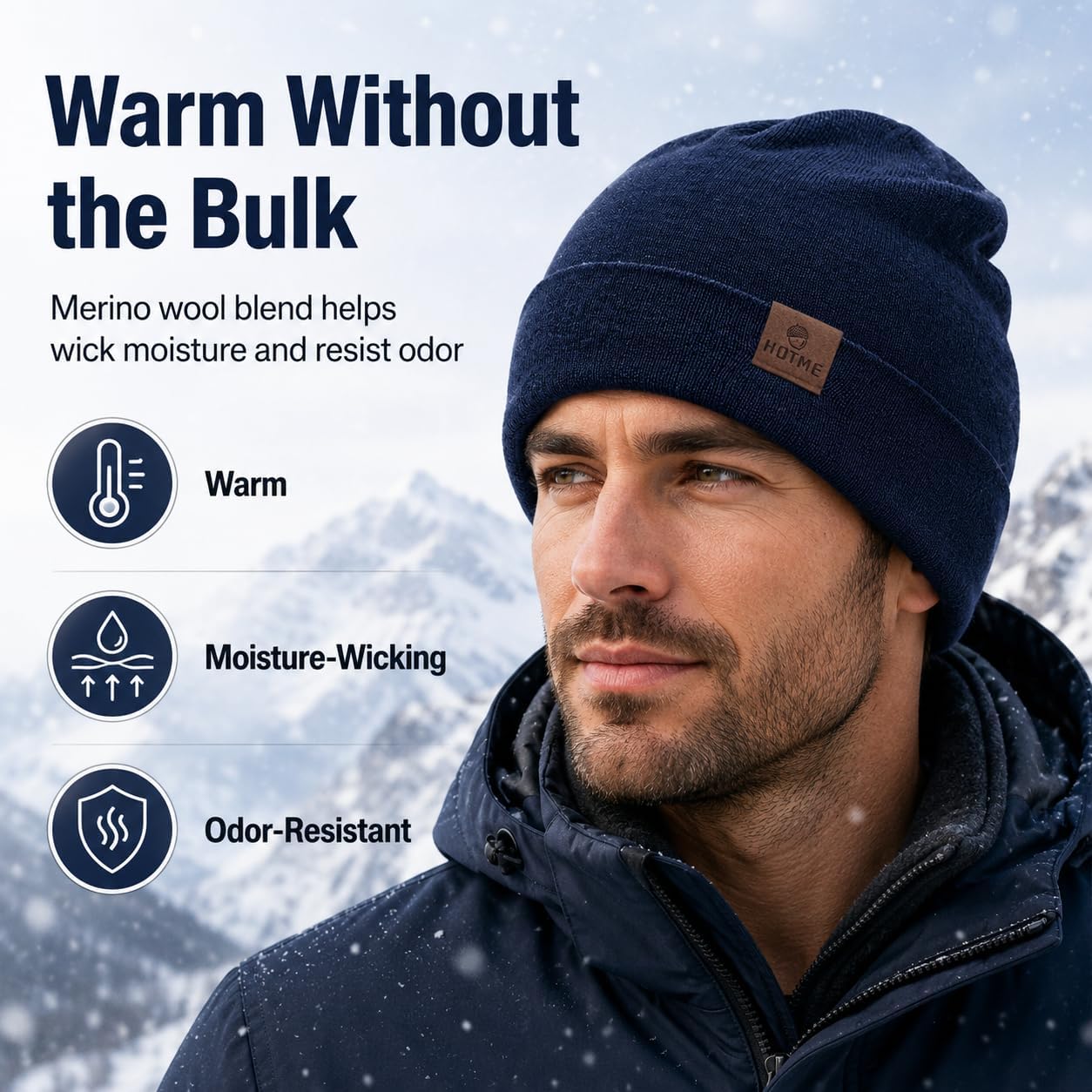 XXL Oversized 100% Merino Wool Beanie Hat for Men & Women, Extra Large Warm Winter Cap for Big Heads, Stretchy Knitted Cap