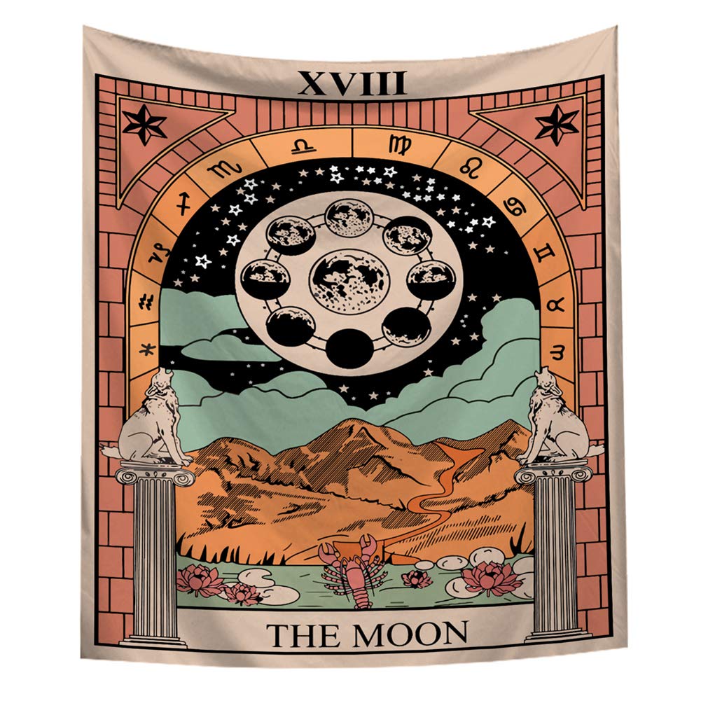 Boyouth Multicolor14 Colorful Tarot Tapestry Wall Hanging,The Moon,Xviii Pattern Digital Print Wall Tapestry For Living Room Bedroom Dorm Decor,37.4 Inch By 28.7 Inch