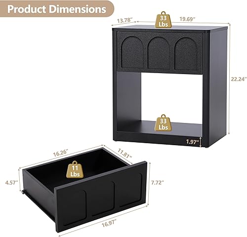 Miniatura 2 de Mesita de noche de madera, mesita de noche de 19.69 pulgadas de ancho con acabado arqueado, modernas mesitas de noche con perfil curvo, mesa