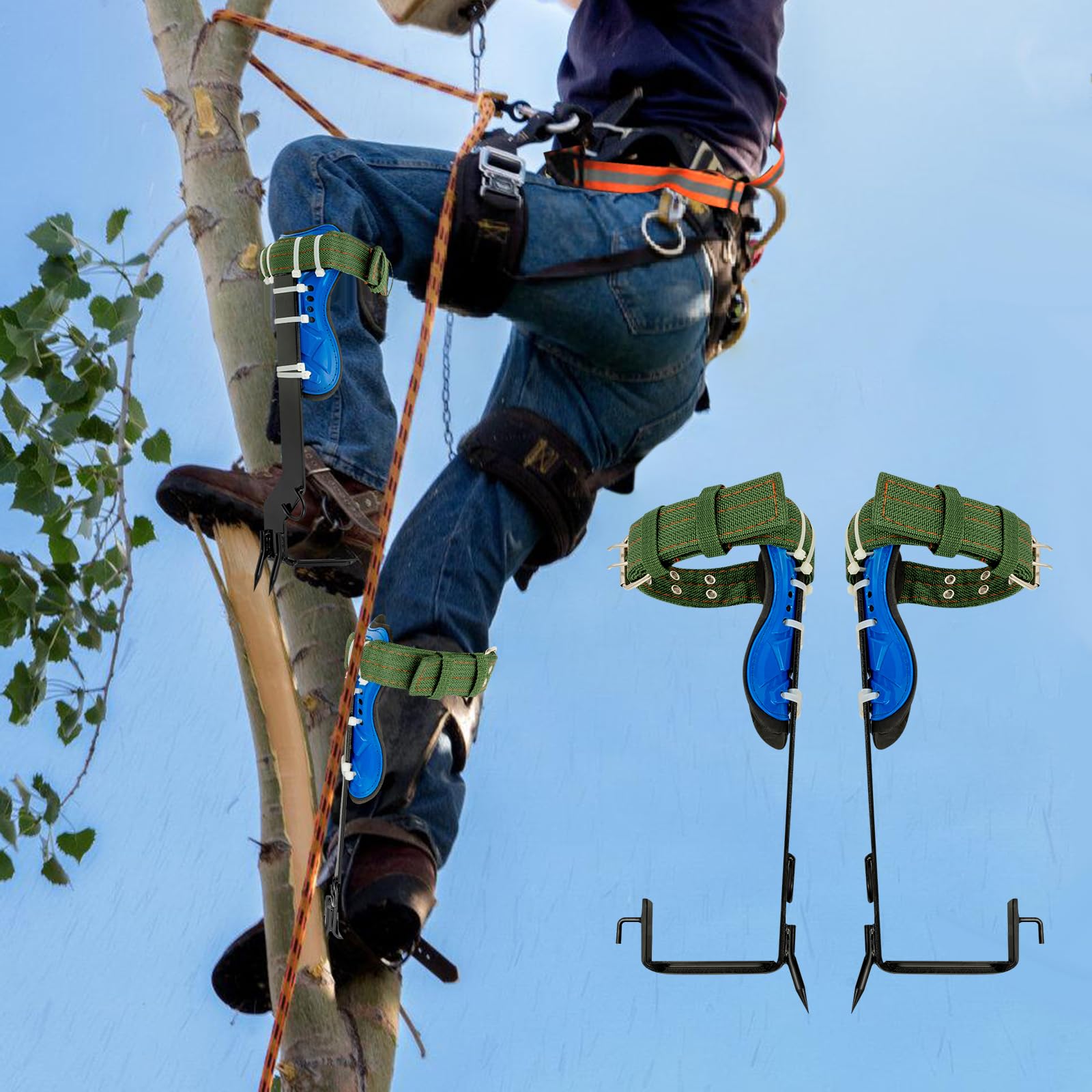 Kit d'équipement d'escalade pour arbres, 1 paire de crampons forestiers, crampons d'arbre, pointes, outils d'escalade avec bande de sécurité DHL pour l'escalade des arbres, l'élagage en hauteur, la