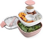 Bentgo Salad - Stackable Lunch Container with Large 54-oz Salad Bowl, 4-Compartment Bento-Style Tray for Toppings, 3-oz Sauce Container for Dressings, Built-in Reusable Fork & BPA-Free (Blush Marble)