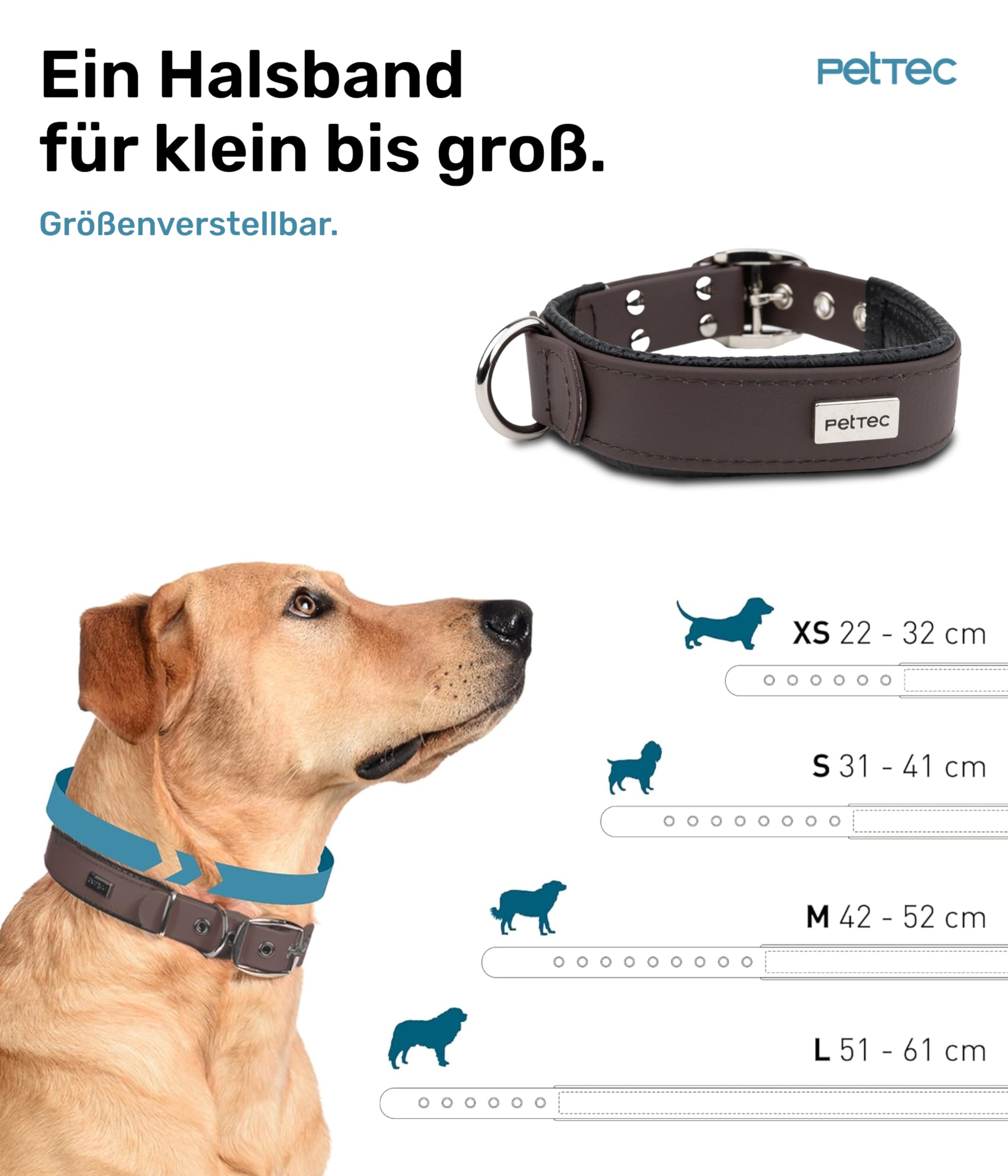 PetTec Obroża dla dużych i małych psów z Trioflex™ | odporna na warunki atmosferyczne i regulowana w kolorze | obroża dla psa w kolorze czerwonym, brązowym, czarnym i błyszczącym pomarańczowym