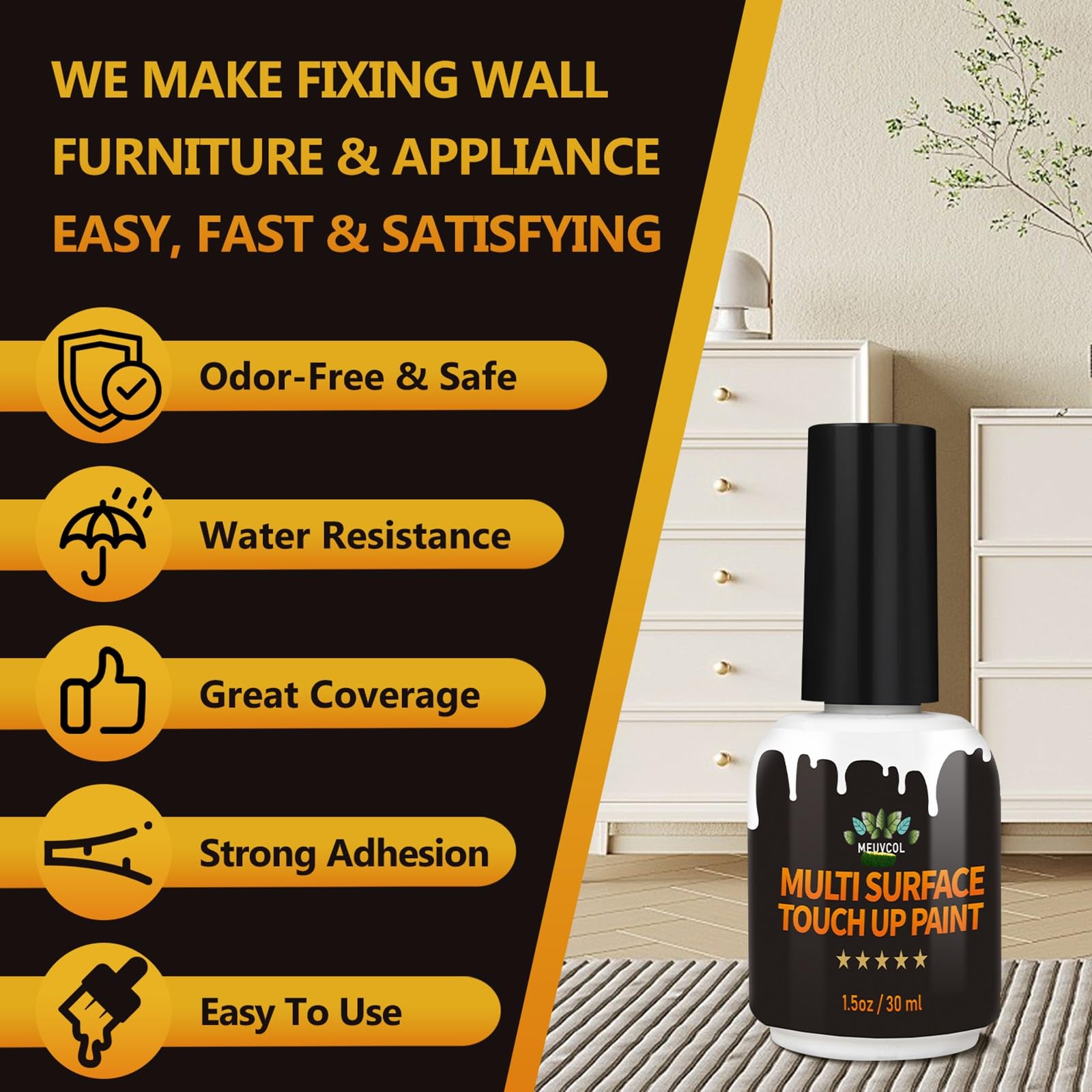 Meuvcol Pintura de retoque blanca, pintura de retoque de madera para pared, 30 ml, pintura de retoque blanca multisuperficie, pintura de retoque de pared para tina, porcelana, puerta, astillas
