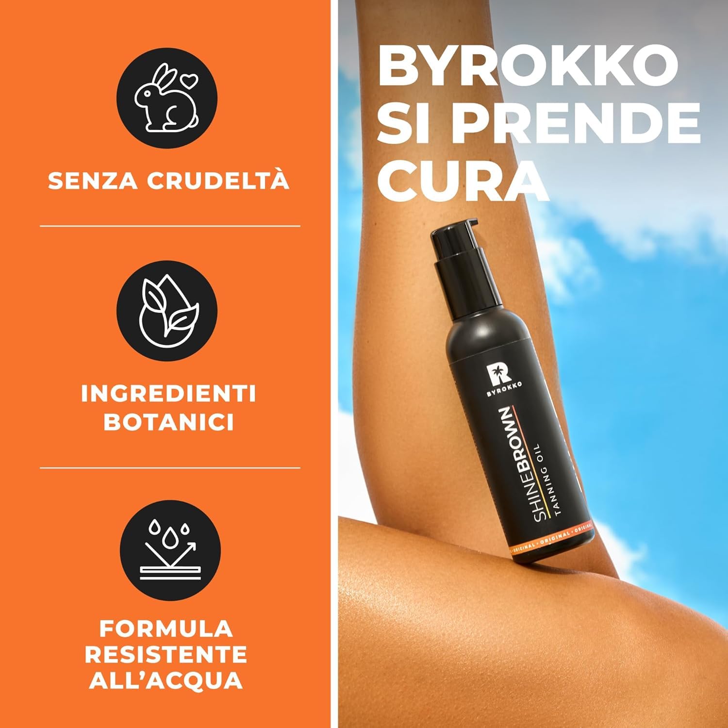 BYROKKO Duo Estivo – ShineBrown Crema Abbronzante 210ml + ShineBrown Tanning Oil 150ml | Bundle per Abbronzatura Intensa e Naturale