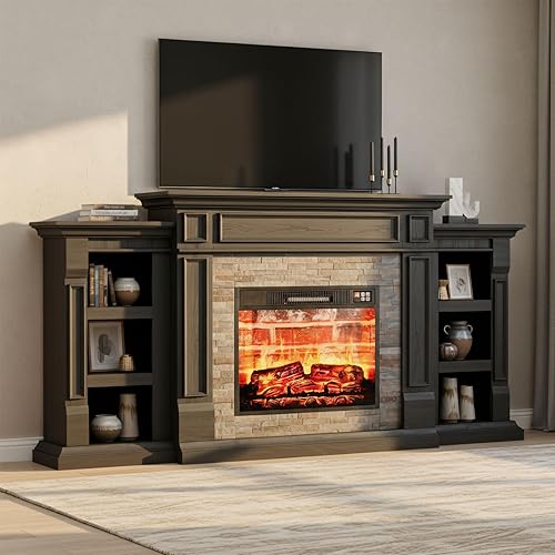 LGHM - Soporte de TV con chimenea de 72 pulgadas para televisores de hasta 80 pulgadas, chimenea eléctrica con repisa, centro de entretenimiento