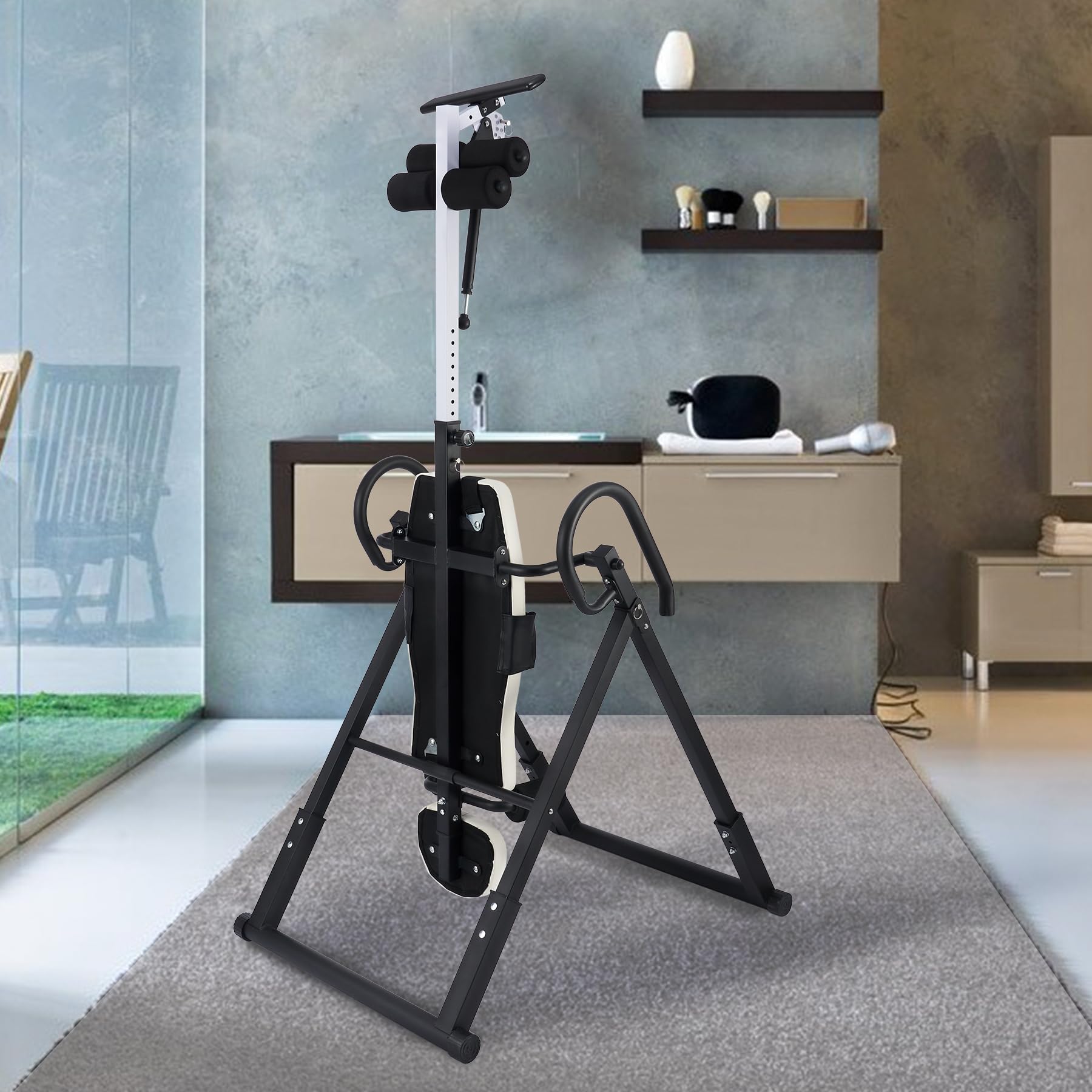 ZELUS Inversionsbank Klappbar Inversionstisch mit Verstellbarer Kopfstütze Schwerkrafttrainer mit 4 Inversionswinkeln 150 kg Bauchtrainer