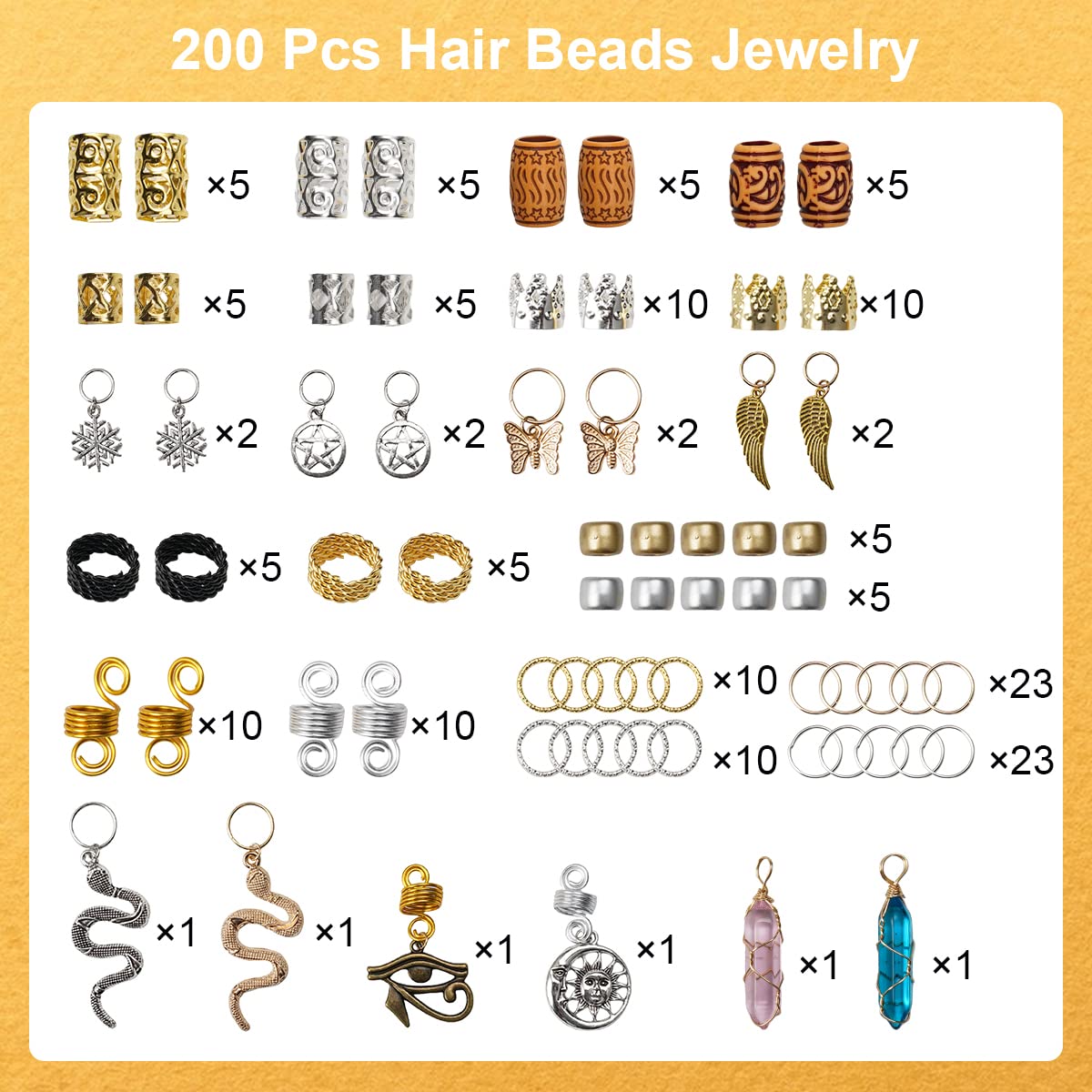 Bijoux Cheveux Tresse Africaine 230 Pièces - Perles Et Pendentifs Pour Dreadlocks Hommes Femmes
