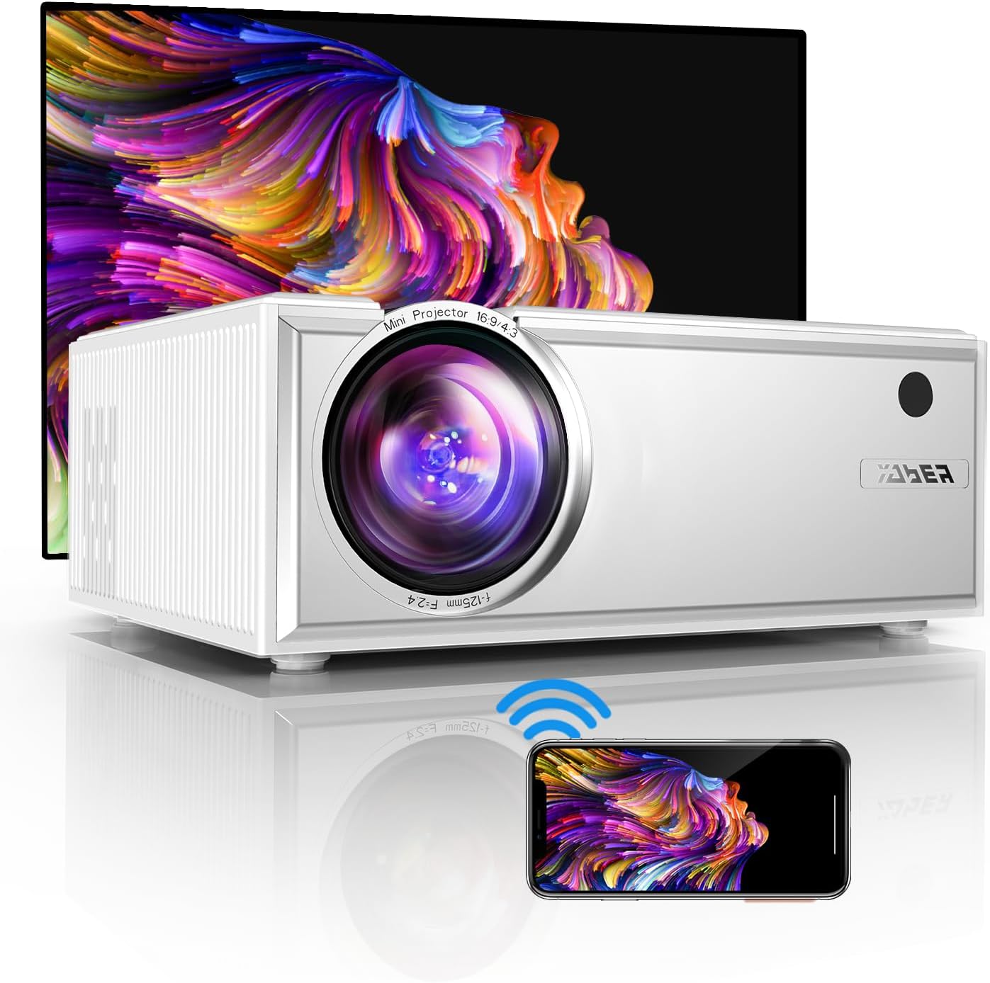 Proiettore WiFi, YABER Y61 6000 Lumen Mini Portatile Proiettore Wireless Videoproiettore 1080P Compatibile Smartphone/PC/Laptop/PS4 [Classe di efficienza energetica A+++] - Immagine 1