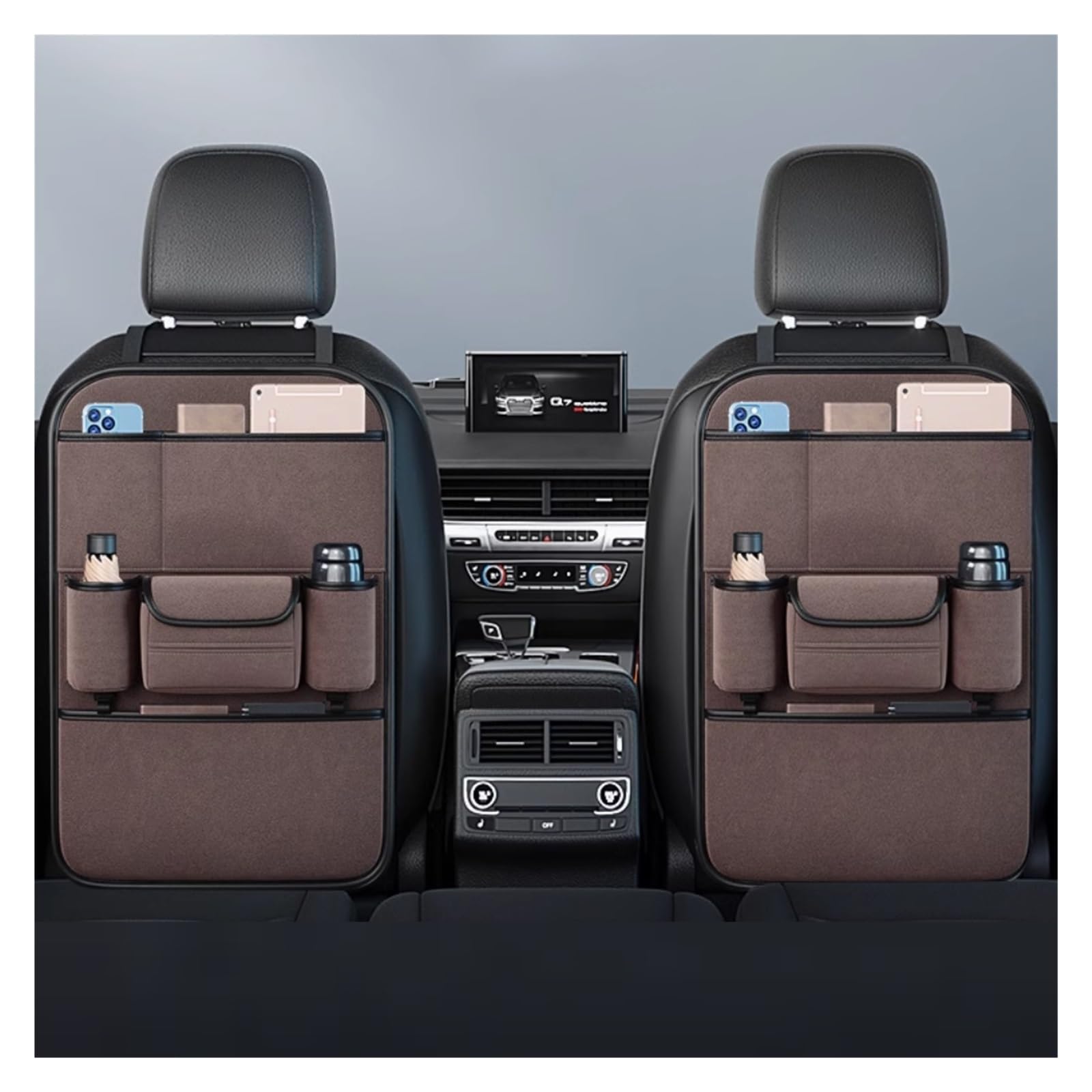XINYUNFEI Car Seat Organiser for Acura Integra 1986-1989, Car Organiser Back Seat For Kids, Car Accessories With 11 Inch Car Ipad Holder Back Seat for Travel(Brown,Two)