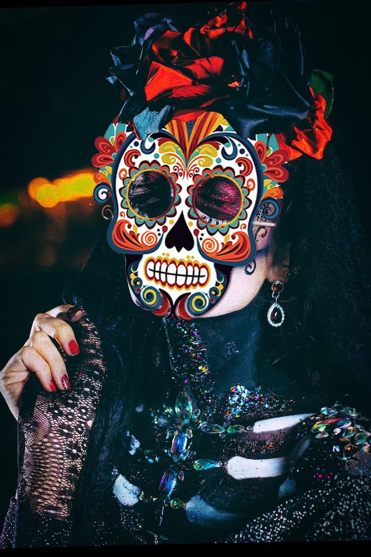 Heureppy 6PCS Day of the Dead Paper Mask Dia de los Muertos Mask for Día de los Muertos Photo Props Party Costume Accessories