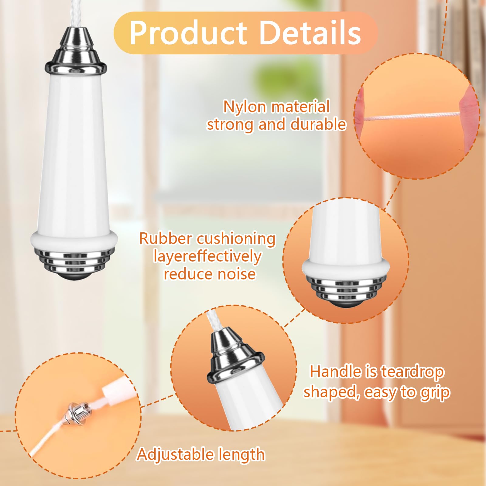 2 Pcs Ceramic Bathroom Light Pull Cord, Ceramic Light Pull Cord with 100cm Light Pull Cord Extension and 2 pcs Cord Connector, Pull Cord Light Witch Bathroom for Toilet Light Ceiling Light Fan - Image 2