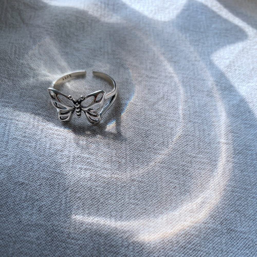 HGJH Anello Regolabile,Anello Regolabile per Le Donne Farfalla in Argento Sterling 925 Incisione retrò Dito Indice Nocche Anelli da Sposa Gioielli Eternity Regali per Ragazze Signore