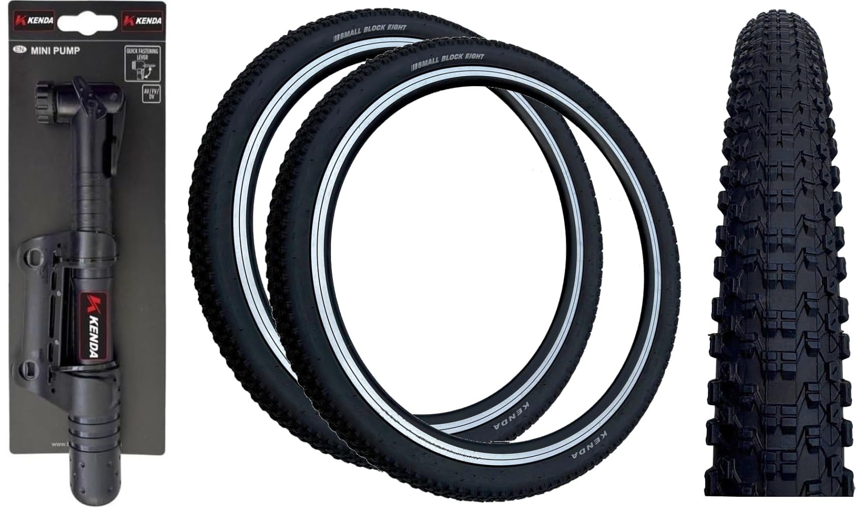 Kenda SMALL BLOCK 8 EIGHT 20 x 1.50 BLACK Mountain Bike TYRES (PACK OF 2) + MINI PUMP