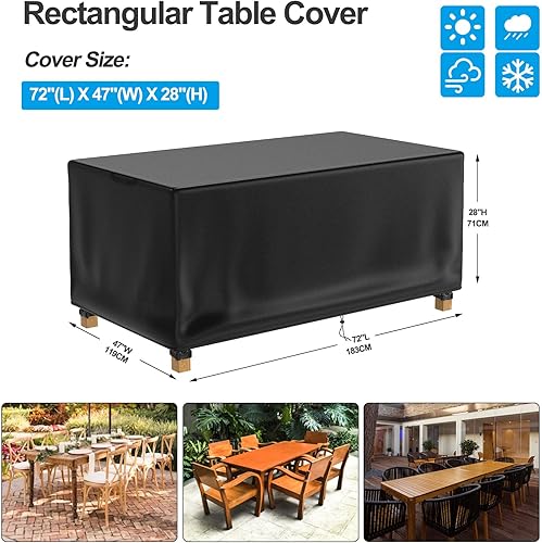 Miniatura 2 de Funda de mesa de patio 100% impermeable, 72 x 47 x 28 pulgadas, rectangular, para muebles de comedor, mesas de café de picnic, sillas y sofás, negro