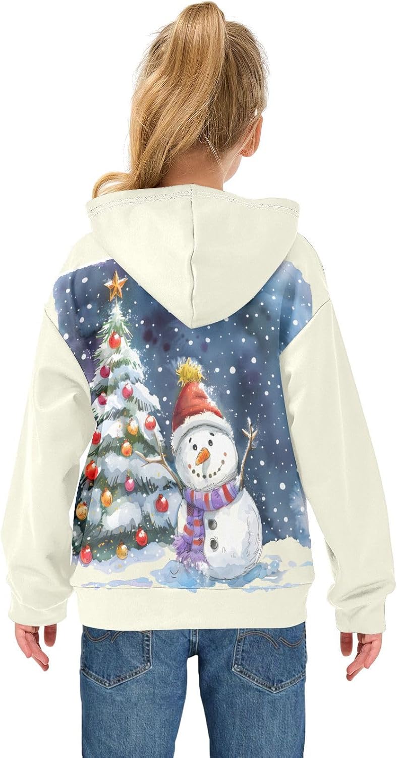ALAZA snowman Christmas Tree Hoodies Sweatshirt for Boys Girls Kids Hooded Pullover Top