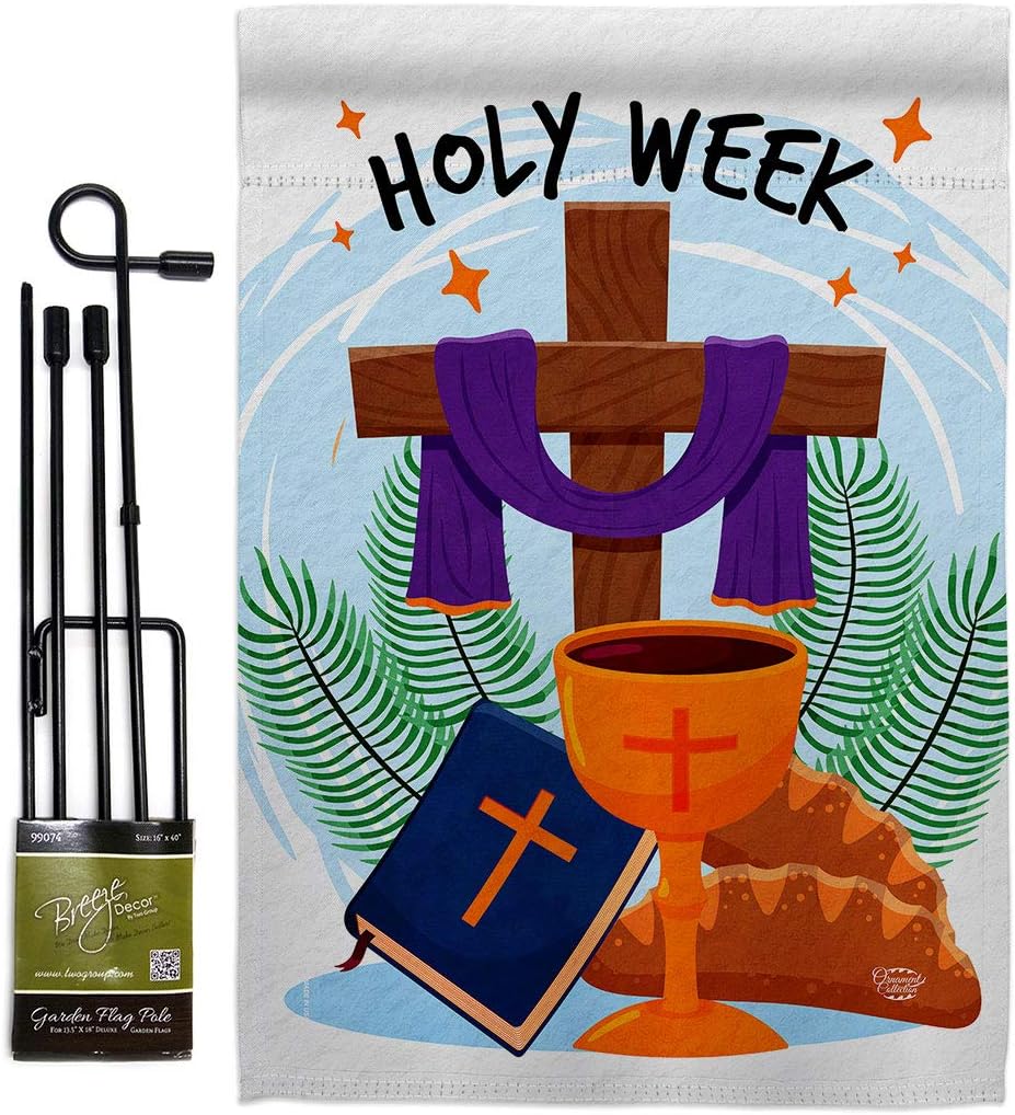 Holy Week Garden Flag Set with Stand Religious Faith Hope Grace Peace Dove Christian Religion Easter House Decoration Banner Small Yard Gift Double-Sided, Made in USA