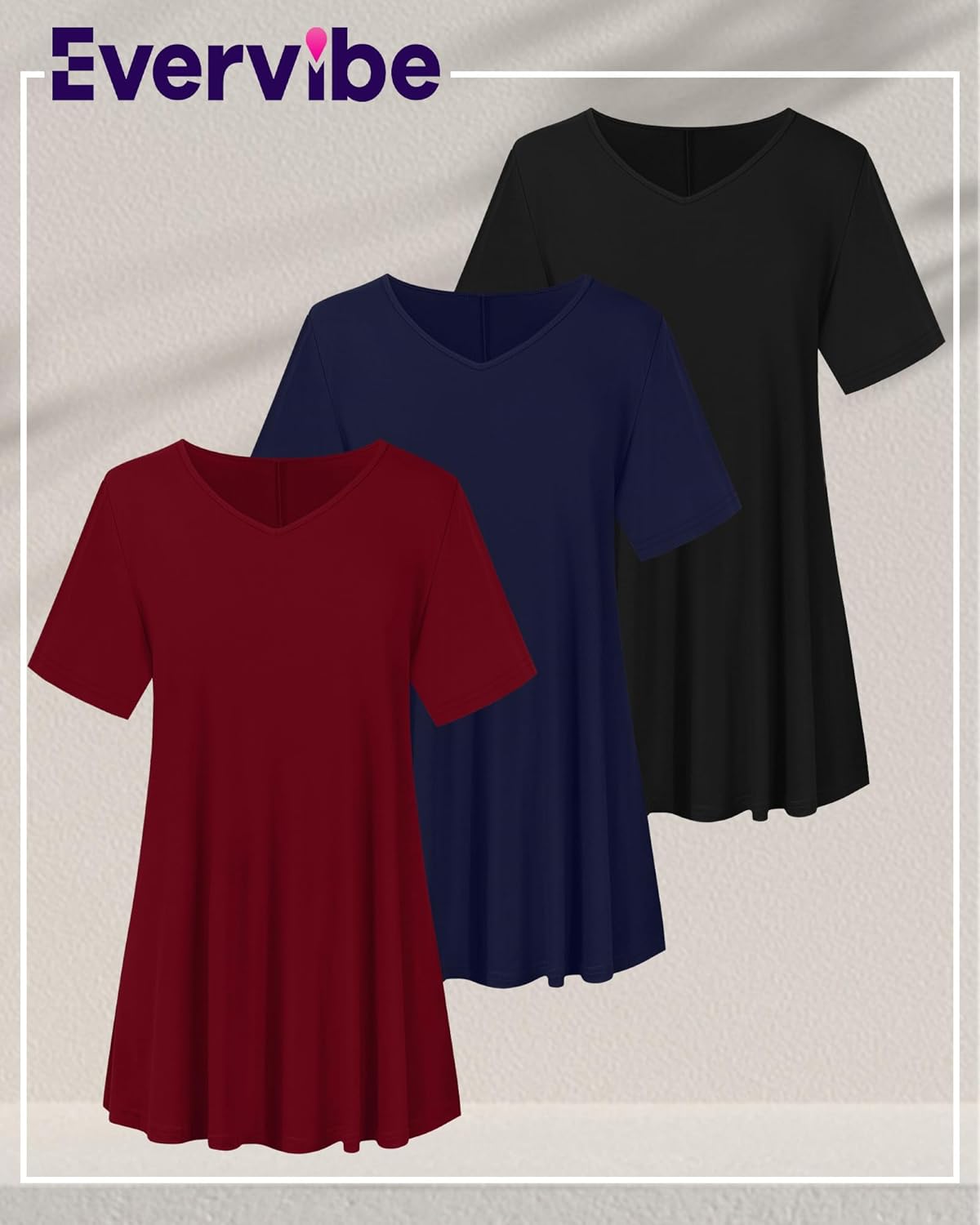 3 Pack Women's Plus Size Tops Short Sleeve Tunic Shirts V Neck Loose Flowy Swing Casual Summer Tees