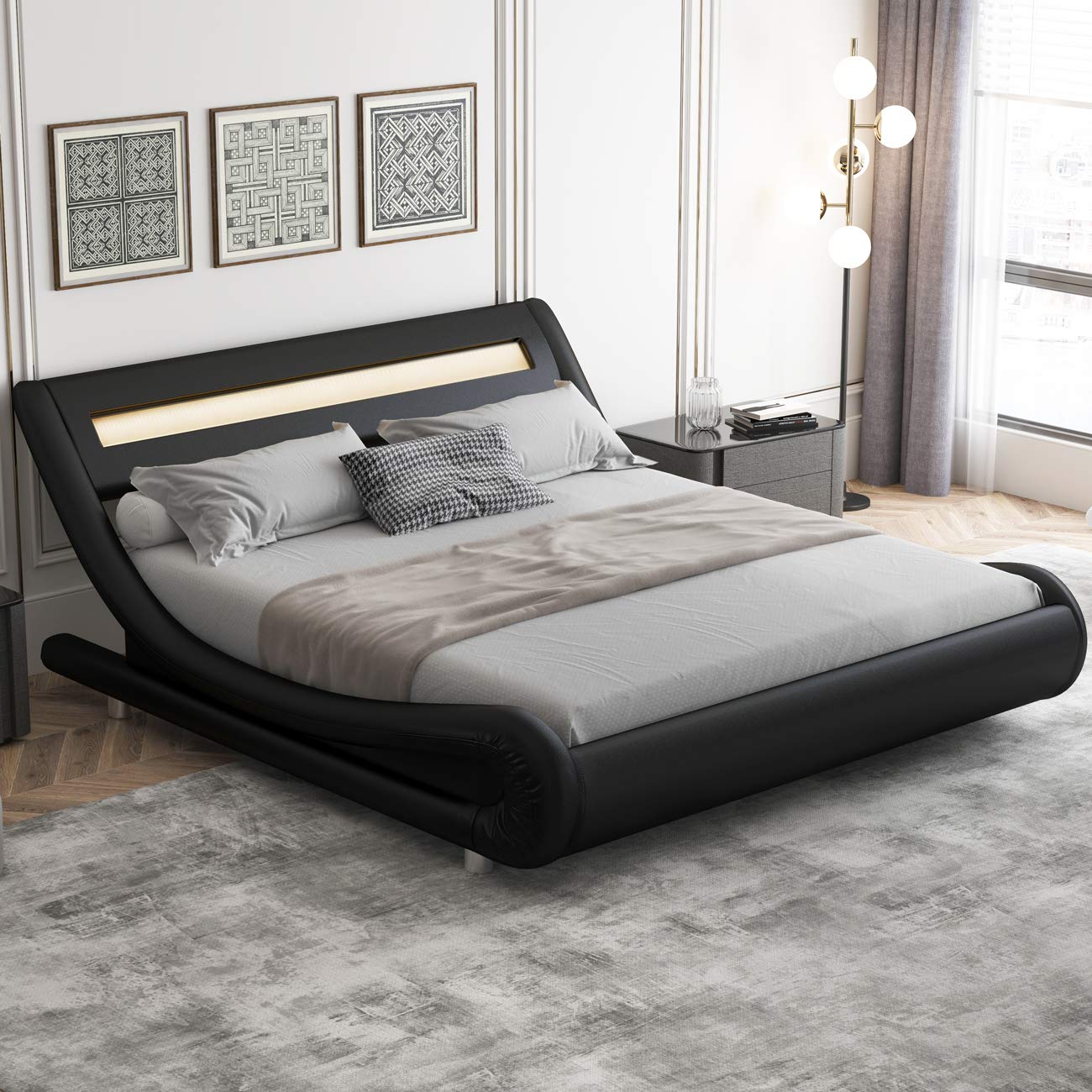 Buy Allewie WaveLike Curve Deluxe Upholstered Modern Bed Frame with
