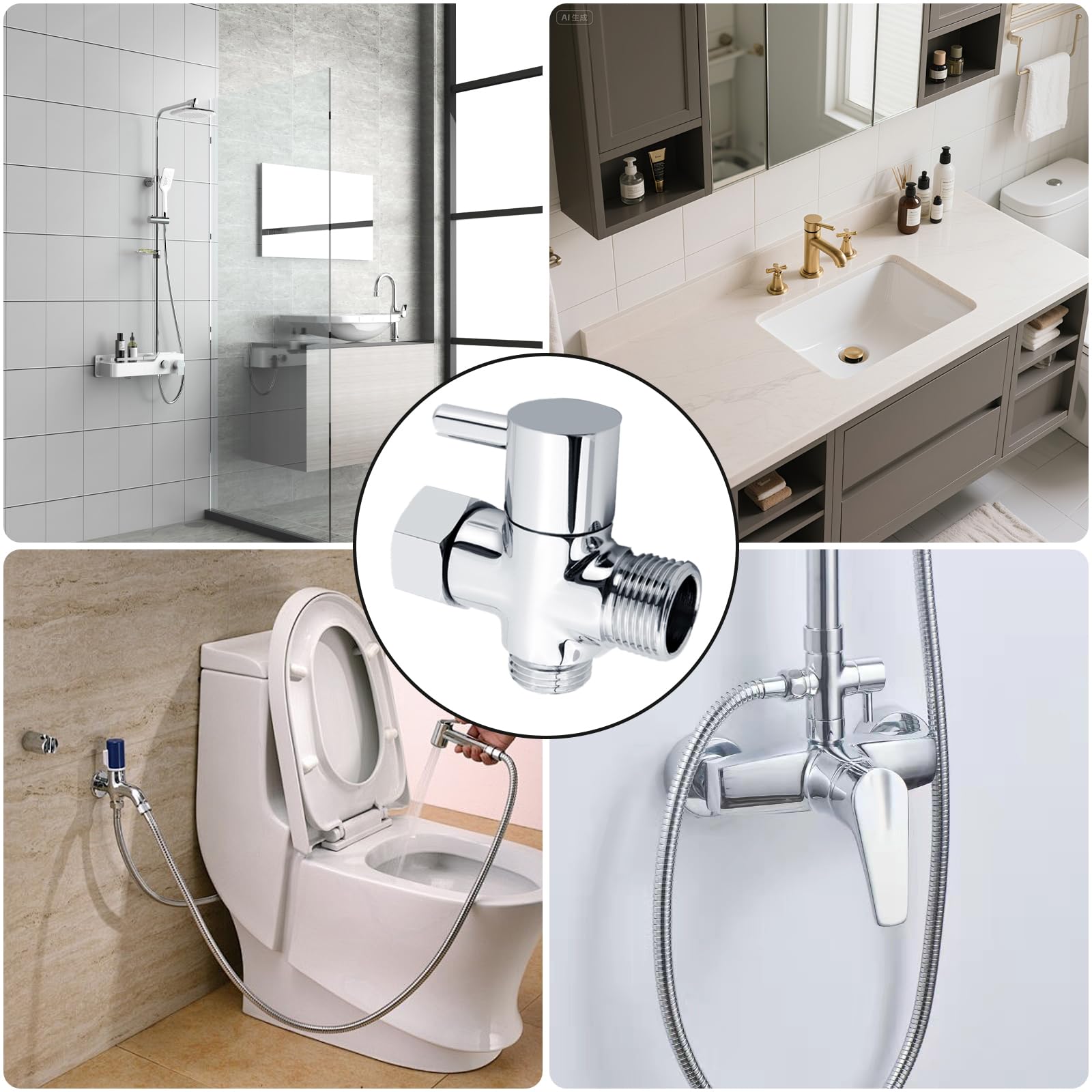 Valvola a 3 vie, G3/4 pollici, 3 vie, valvola di commutazione, valvola a tre vie, valvola di commutazione, doccia con interruttore, sistema doccia, ricambio per WC, bagno, cucina (argento)