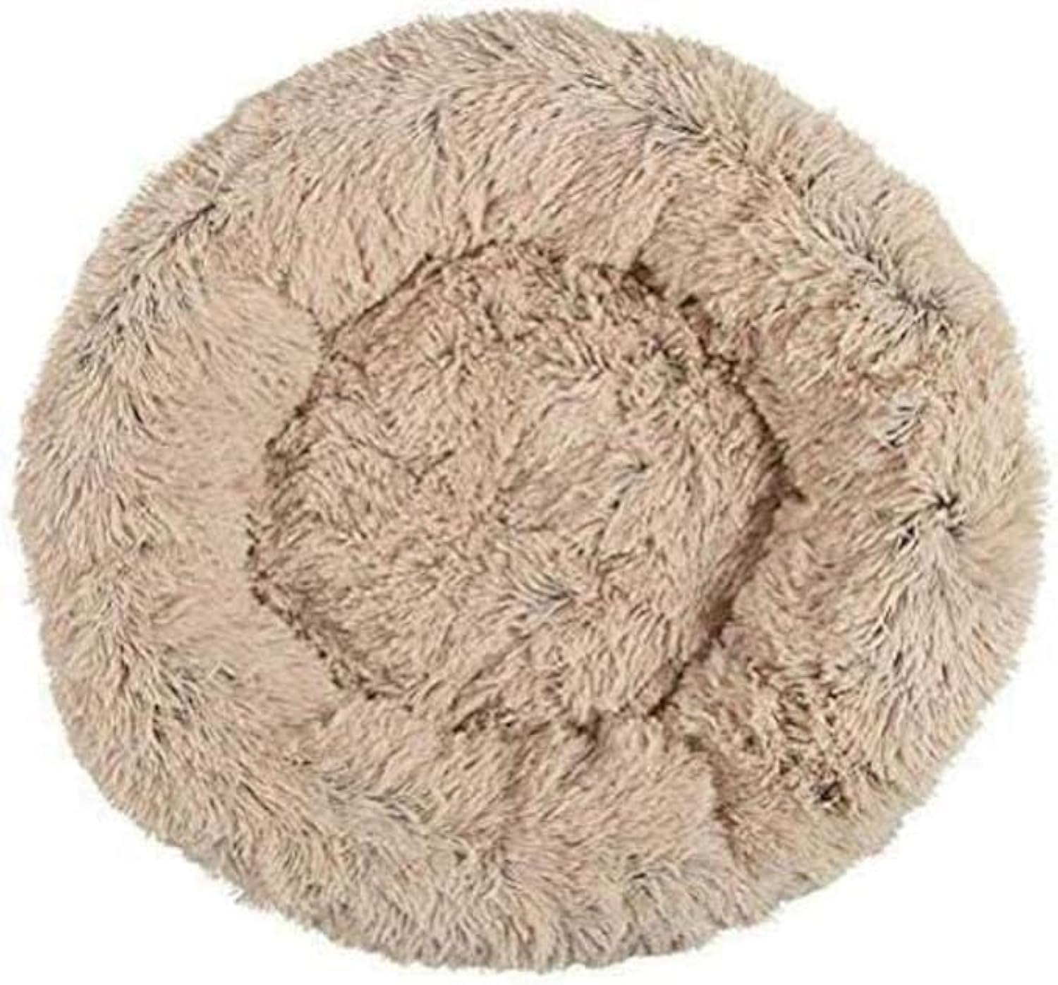 Dog Bed Pet Bolster Bed Kennel Cat Cushion Bed Marshmallow Pet Bed Large Ultra Soft Plush Donut Cuddler Round Dog Nest Bed Machine Washable And Non-Slip Pet Calming Warm Bed,Beige,M,60CM