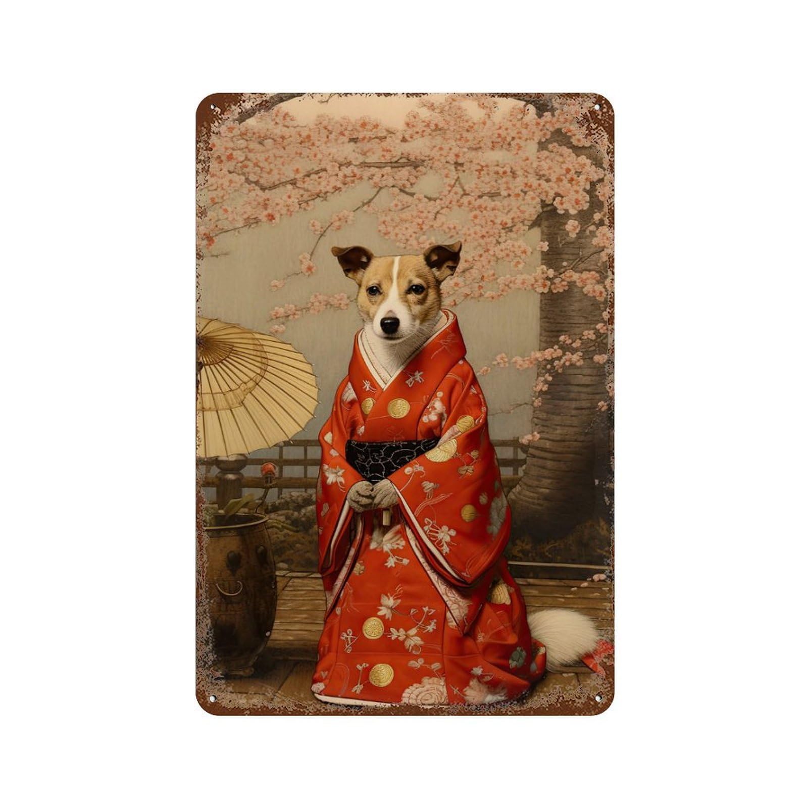 Jack Russell Dog Geisha Distressed Metal Wall Sign 11.8"x7.9", for Garage, Bar And Workshop Decor, Decorative Metal Wall Art