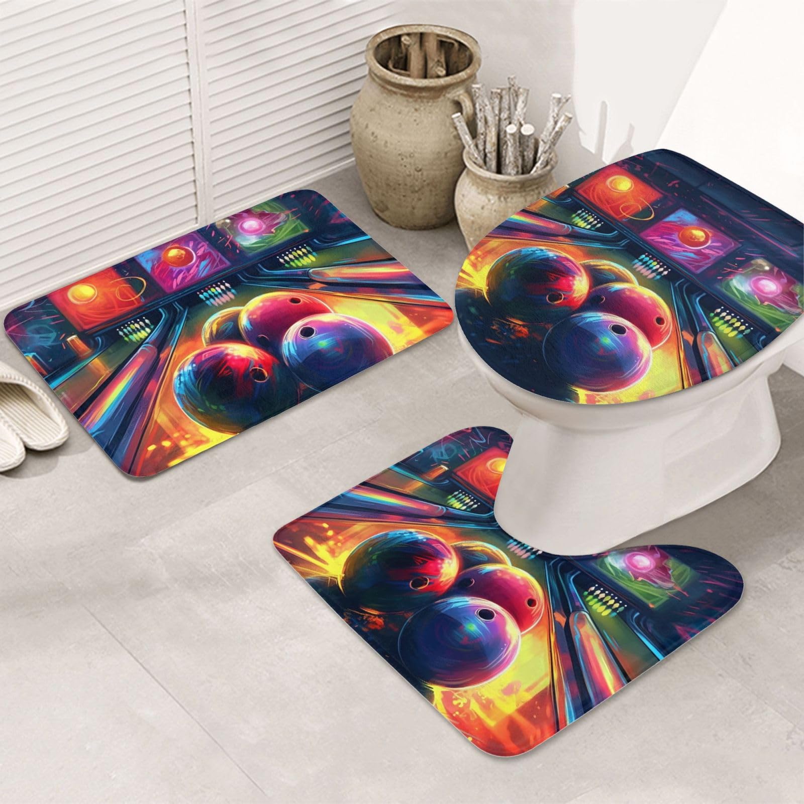 Tapis de douche absorbant lavable et contour WC en microfibre lot de 3