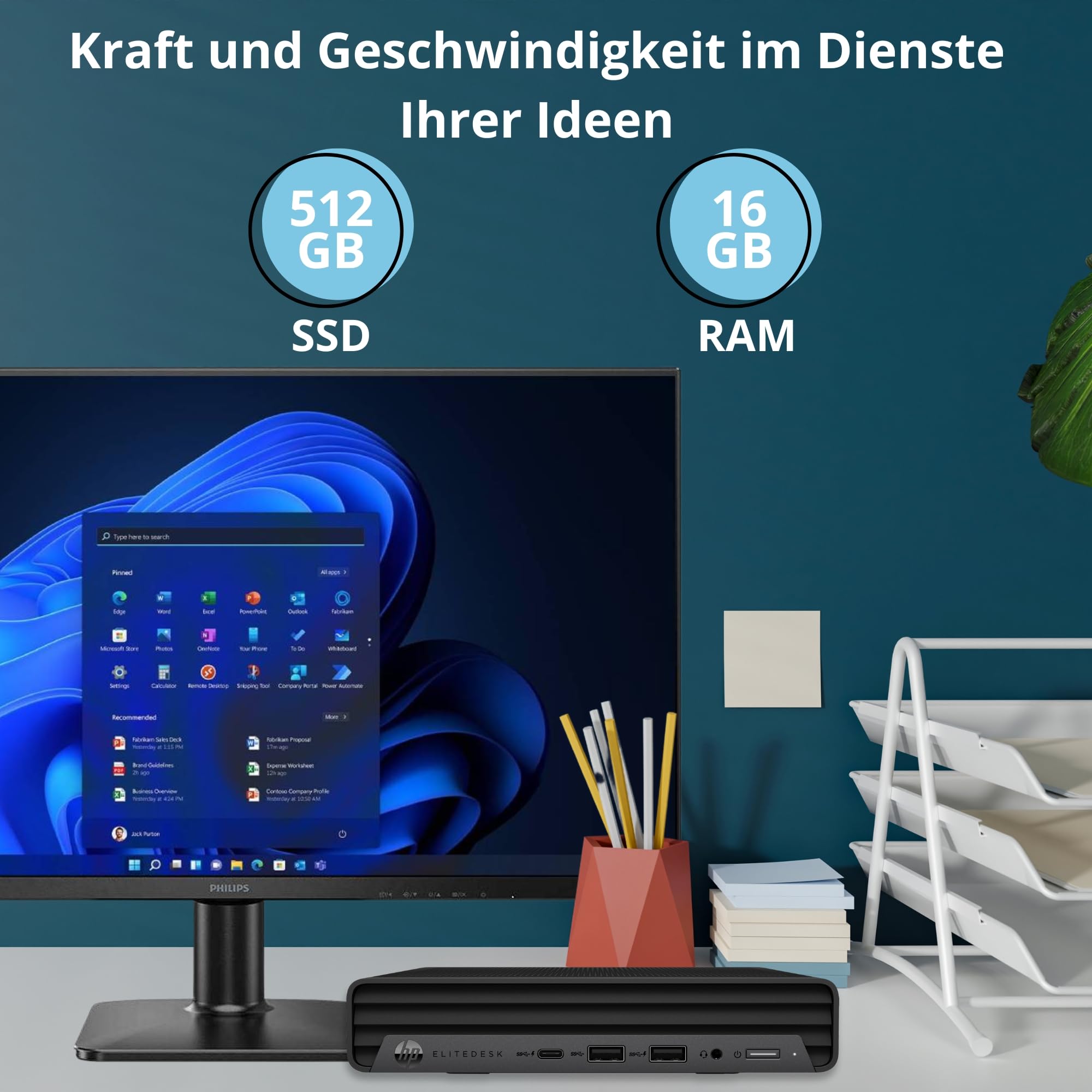 HP Bundle EliteDesk 800 G6 Mini PC | Intel Core i5-10500T | 16 GB RAM | 512GB SSD Nvme Monitor 27” FullHD Win 11 Pro Garanzia 36 Mesi