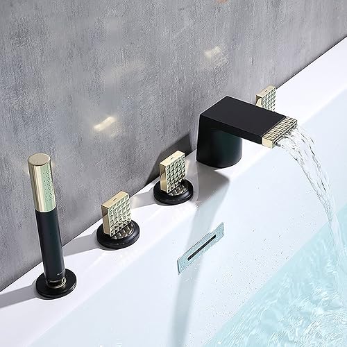 Miniatura 3 de Ksunun Grifo de bañera en cascada con ducha de mano, grifo de bañera de tres manijas, moderno juego de grifos de ducha de latón, grifo de llenado de